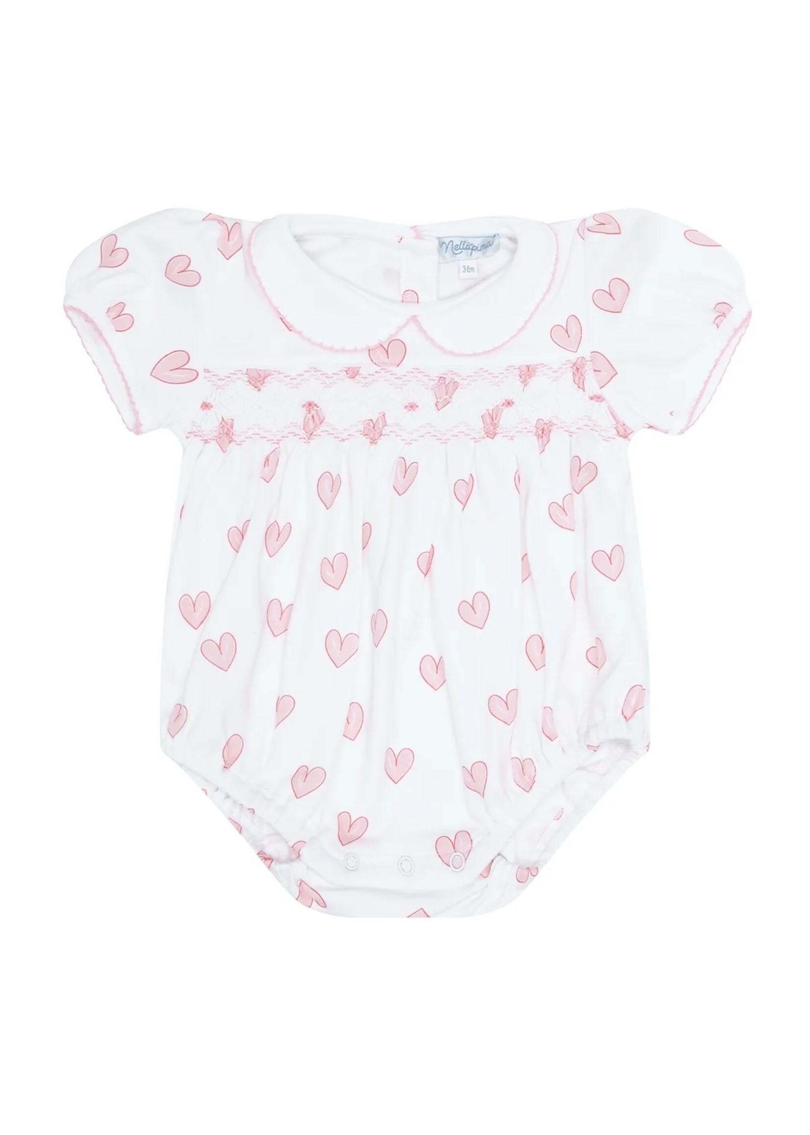 Nellapima Pink Heart Print Smocked Bubble