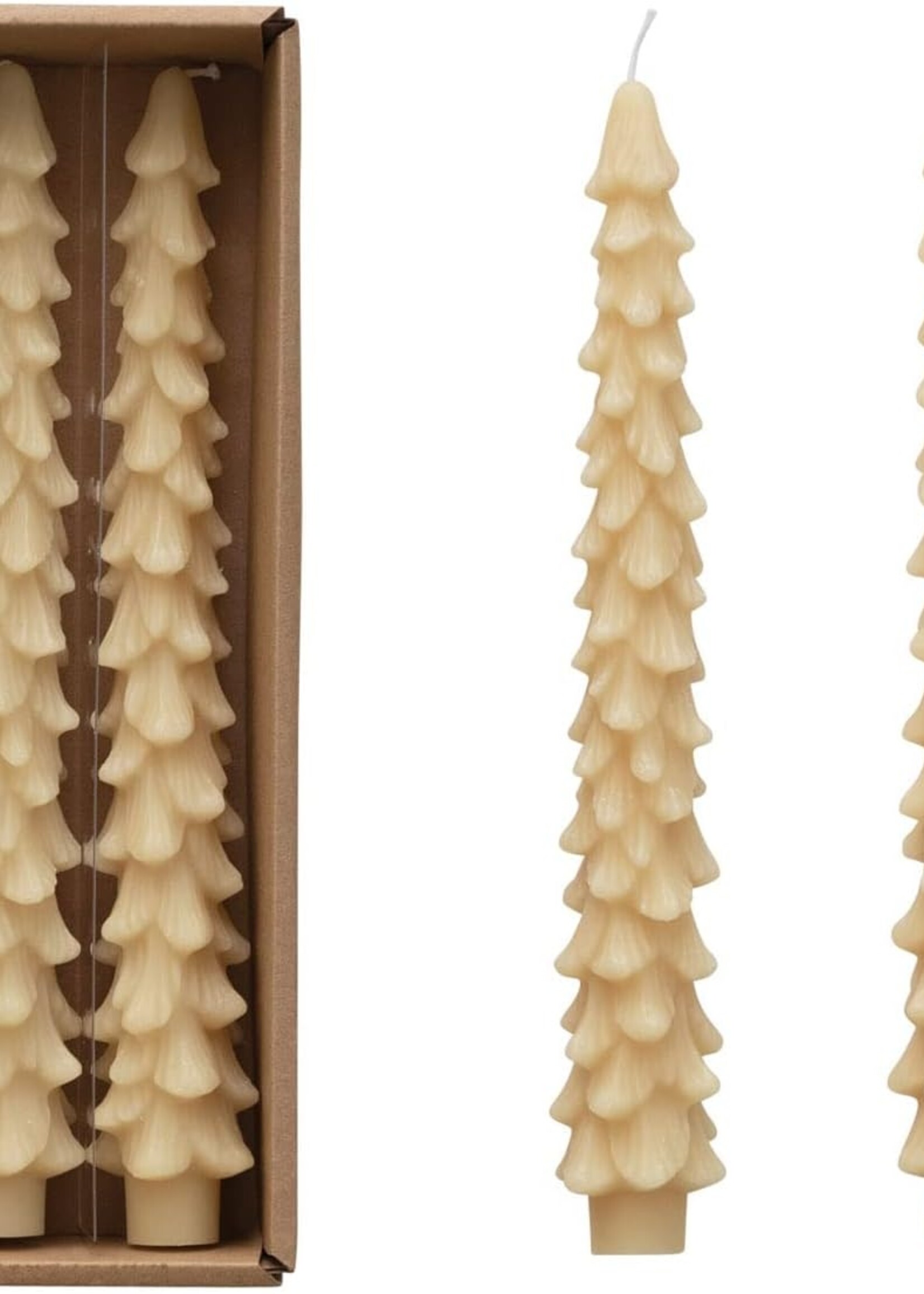 Creative Co-op Unscented Tree Shape Taper Candle (Box of 2) - Taupe