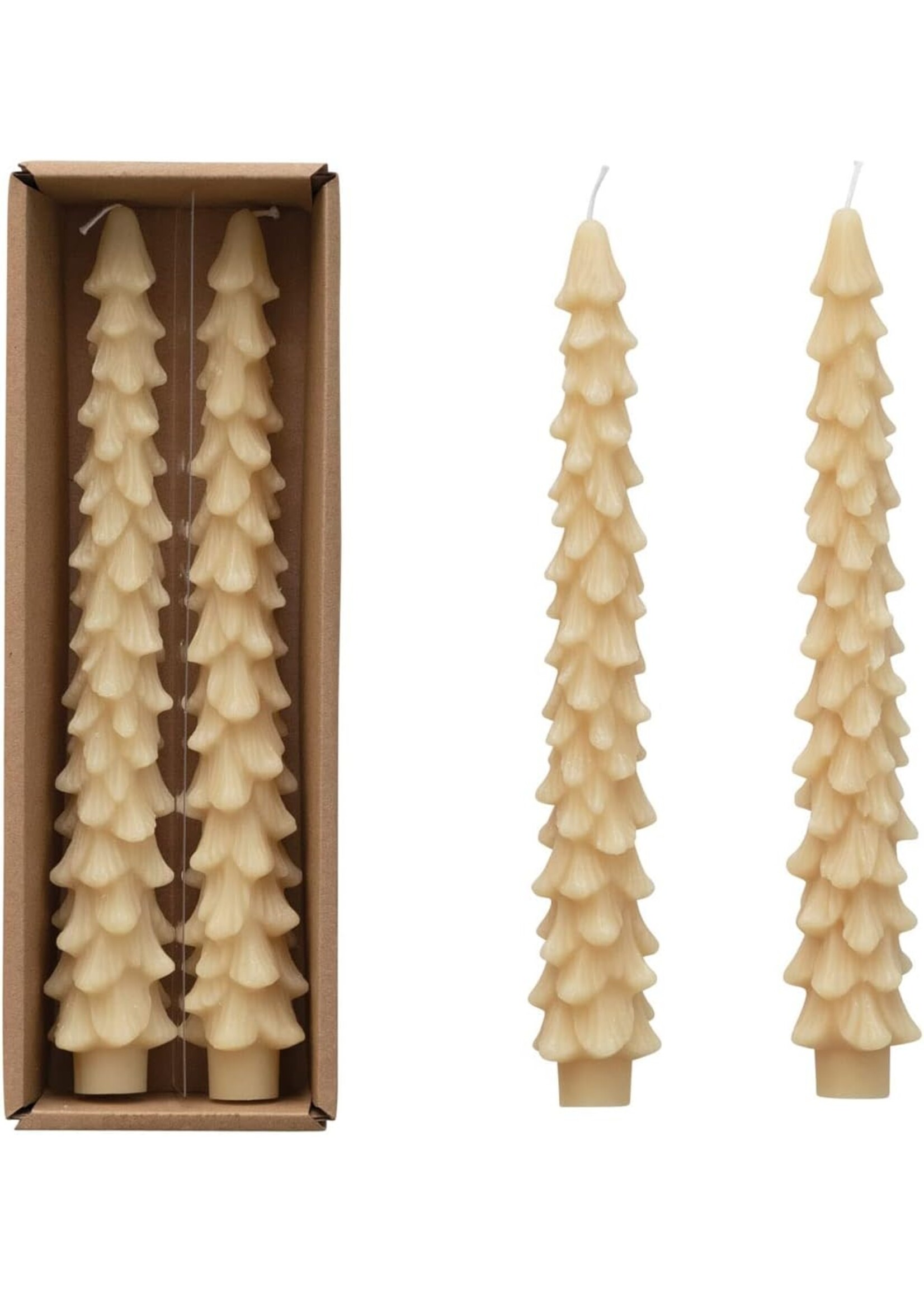 Creative Co-op Unscented Tree Shape Taper Candle (Box of 2) - Taupe