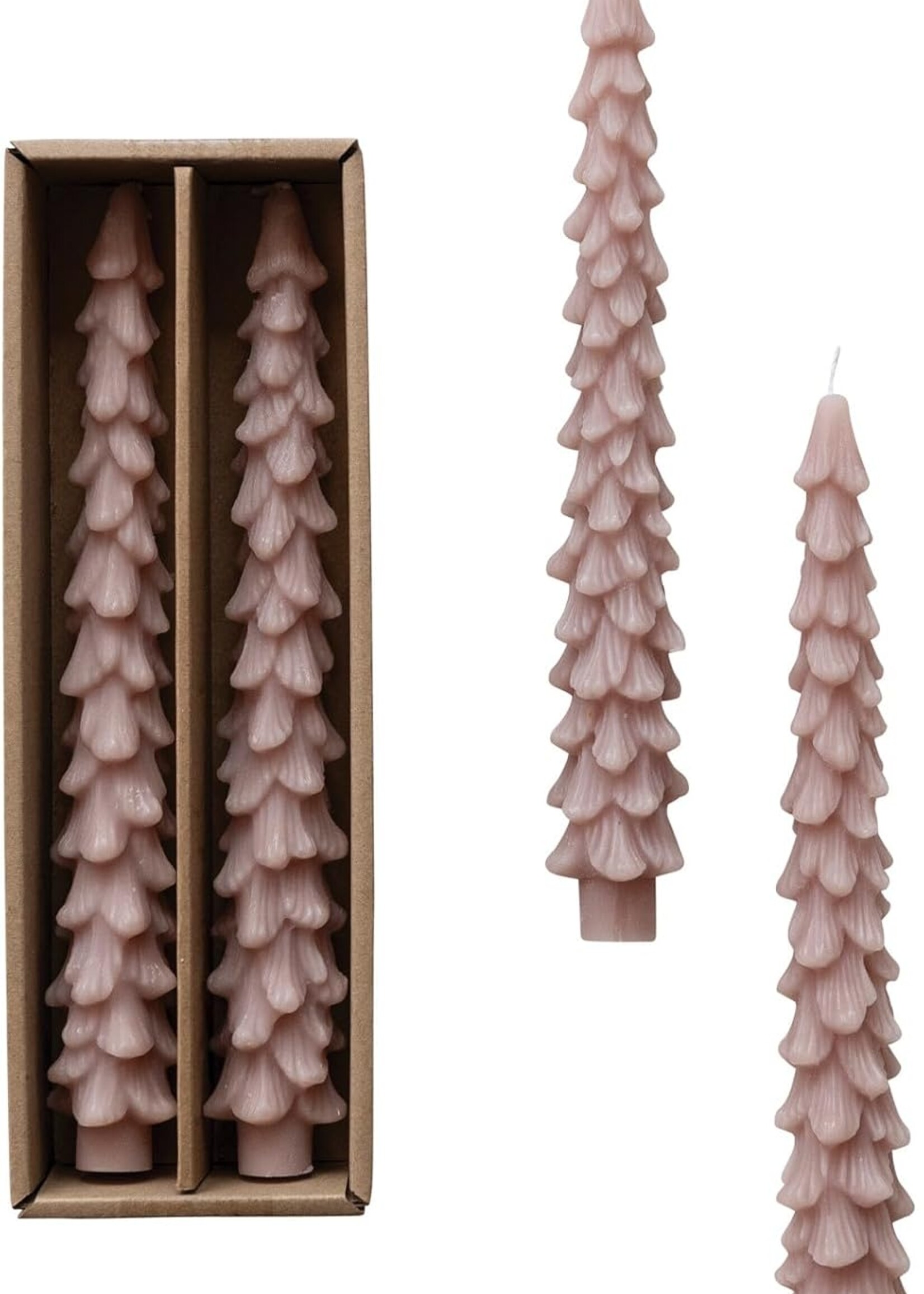 Creative Co-op Unscented Tree Shaper Taper Candles (Box of 2) - Khaki