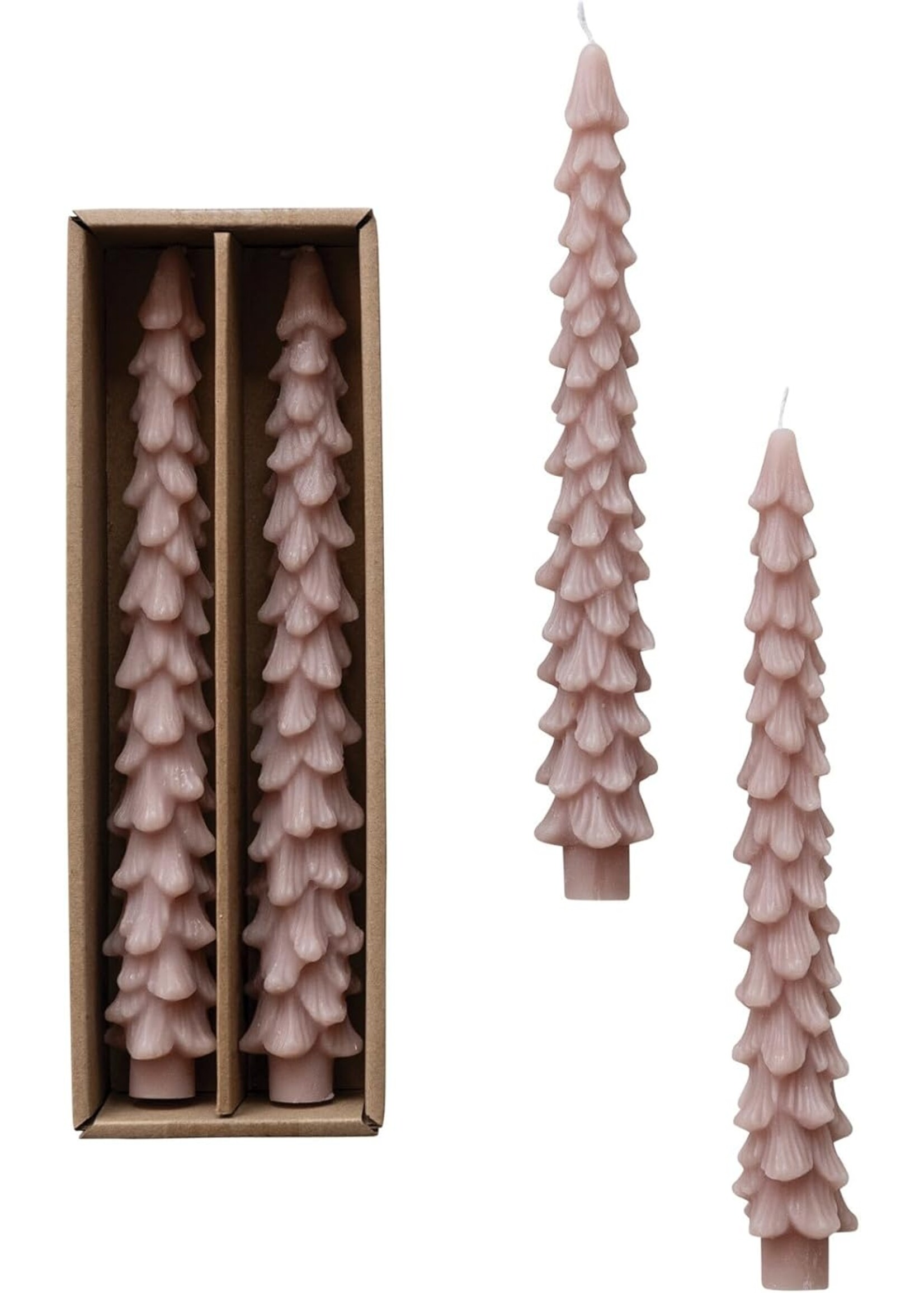 Creative Co-op Unscented Tree Shaper Taper Candles (Box of 2) - Khaki
