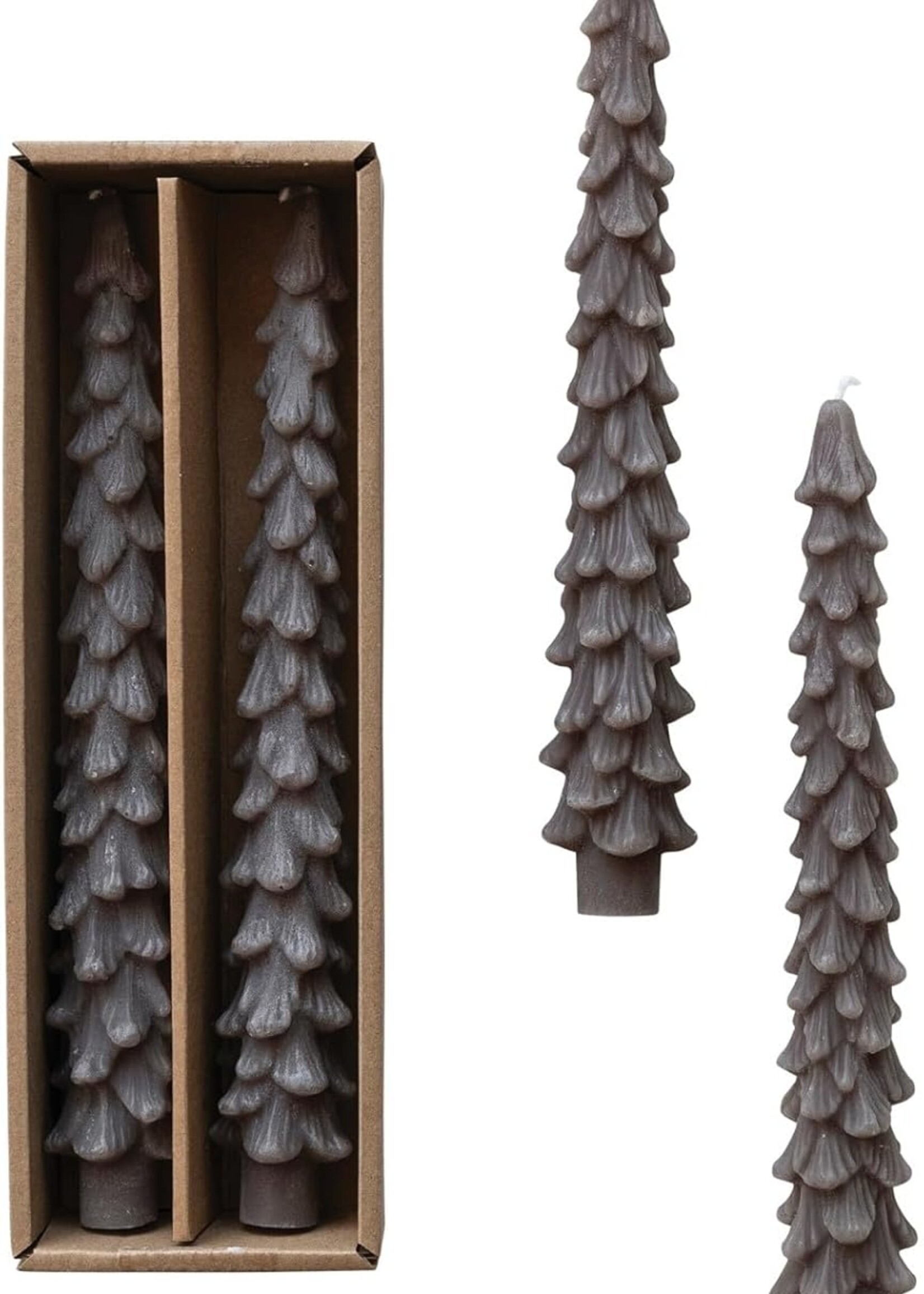 Creative Co-op Unscented Tree Shape Taper Candles (Box of 2) - Pewter