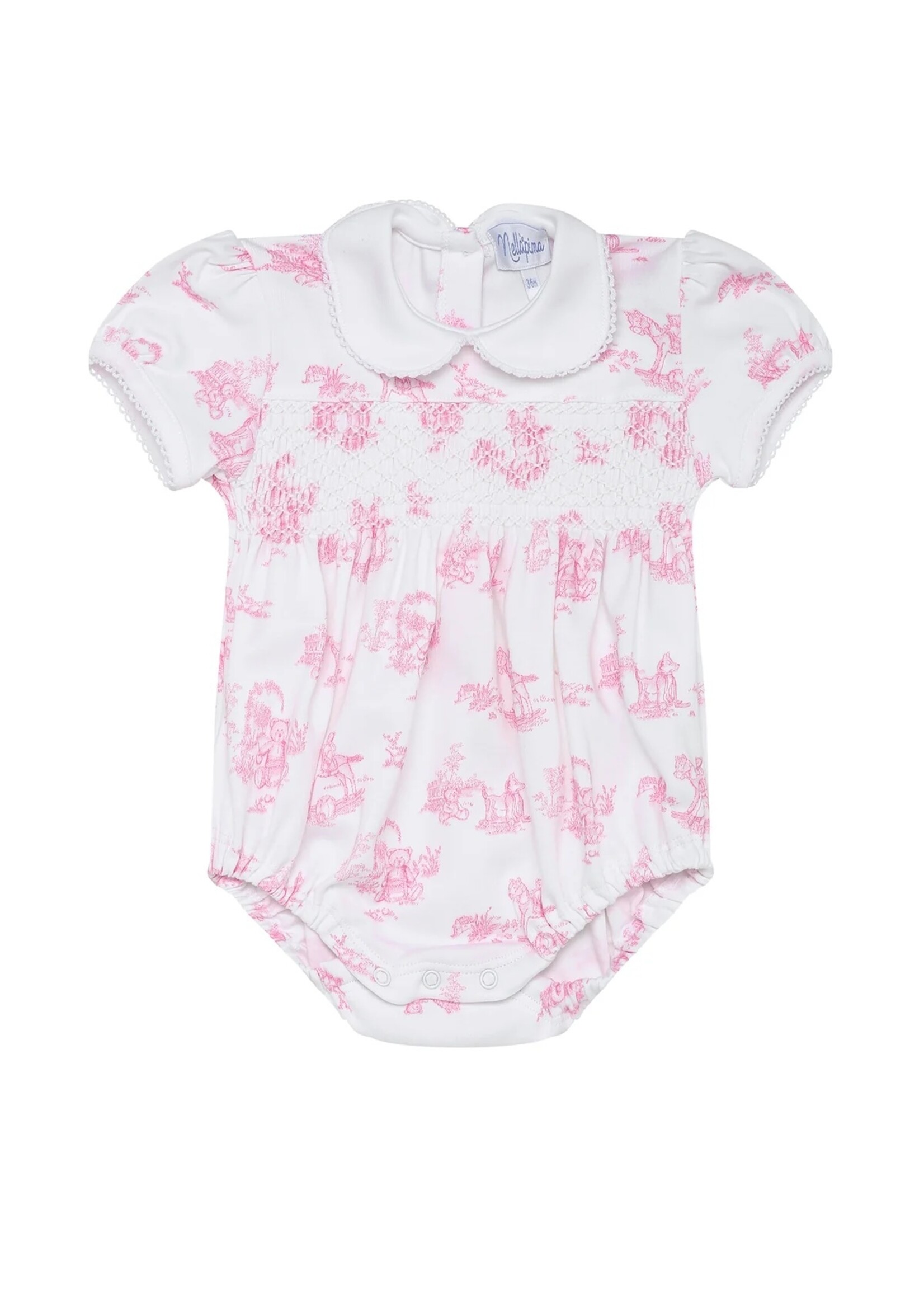 Nellapima Pink Bunny Toile Smocked Bubble