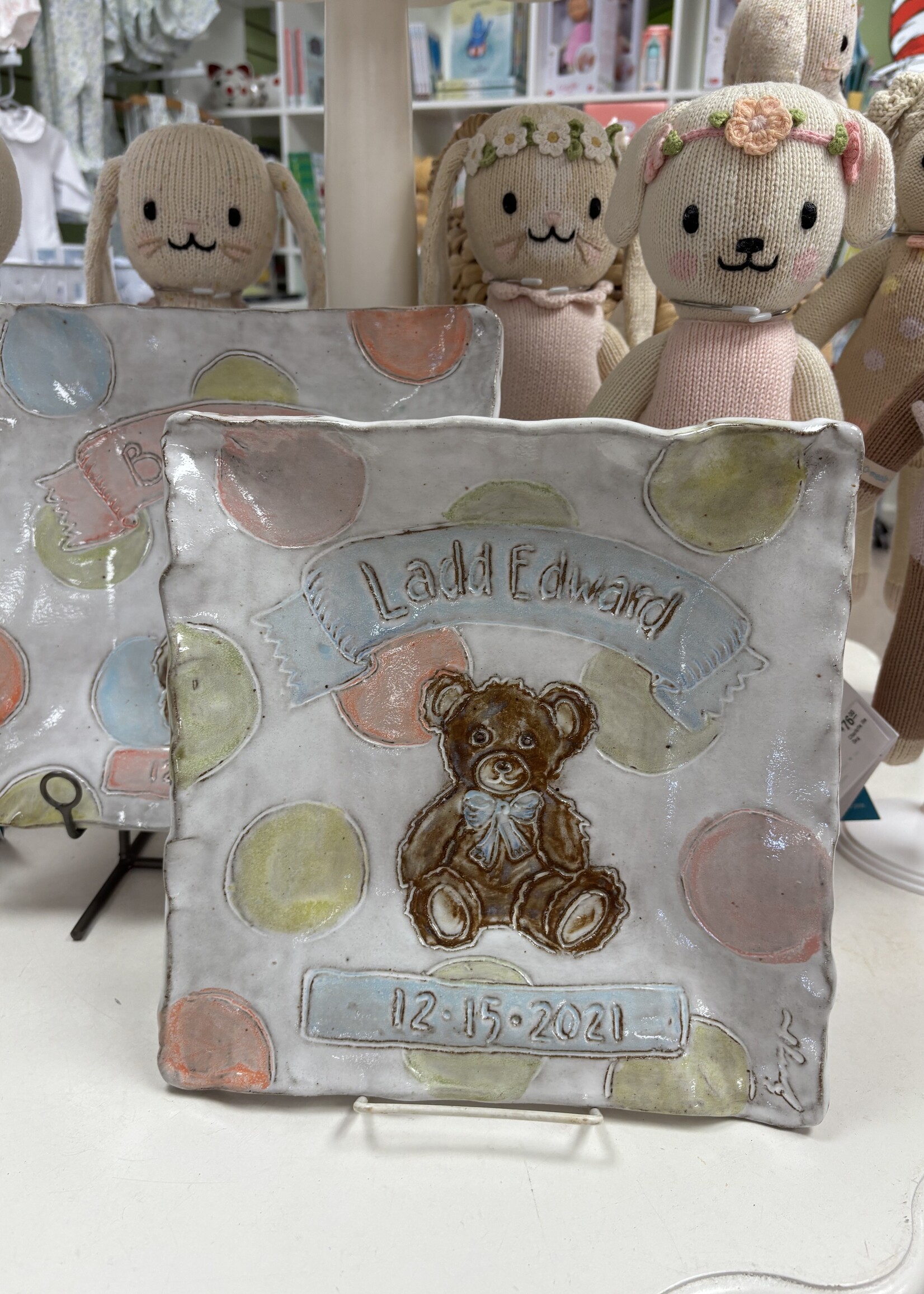 dixie pottery Newborn Custom Pottery (pink/blue bear)