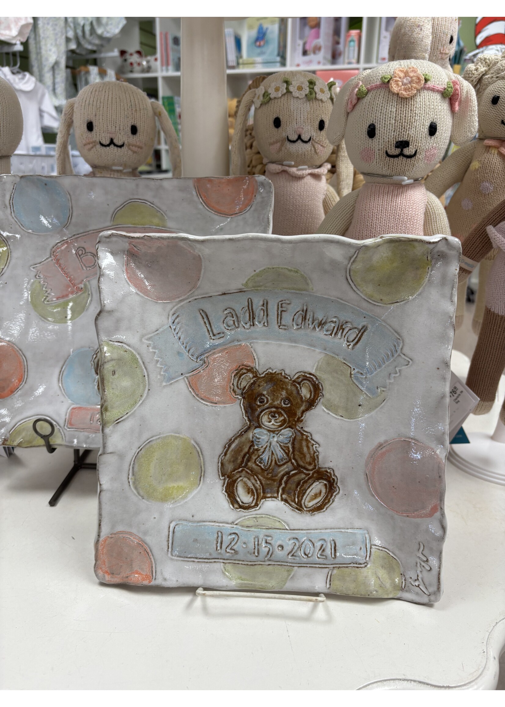 dixie pottery Newborn Custom Pottery (pink/blue bear)
