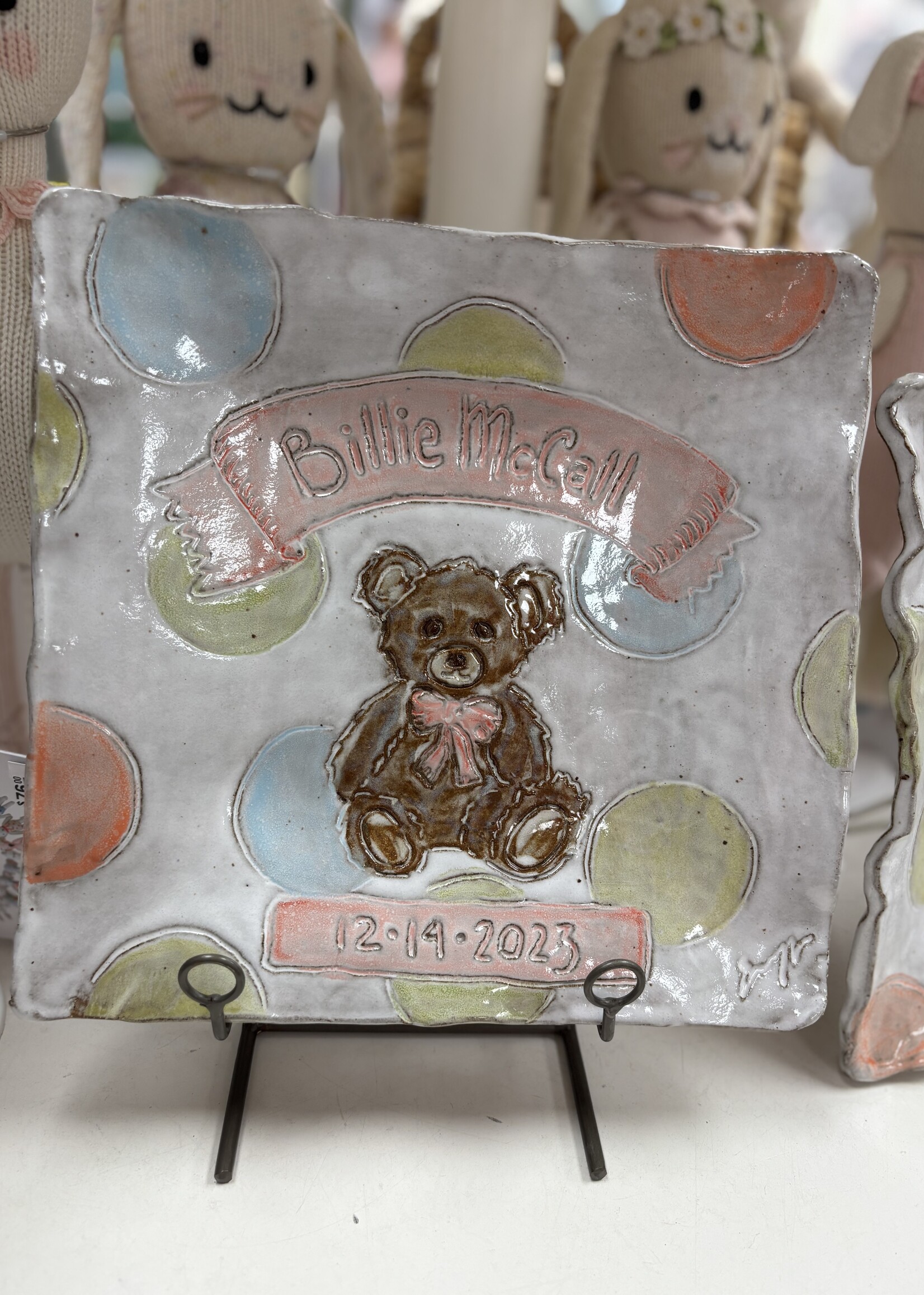 dixie pottery Newborn Custom Pottery (pink/blue bear)