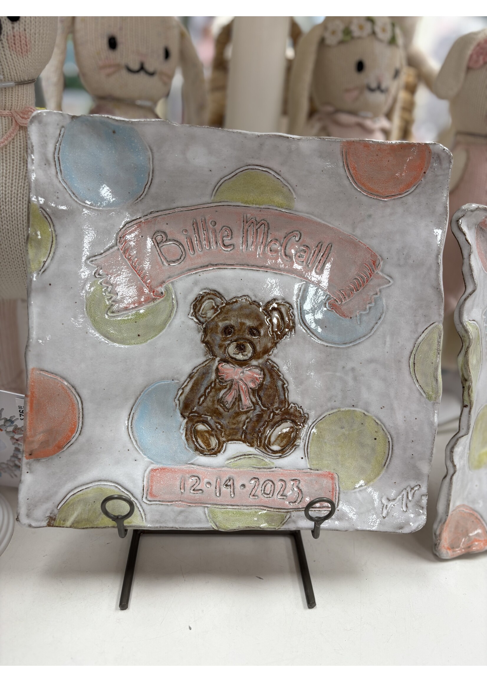 dixie pottery Newborn Custom Pottery (pink/blue bear)