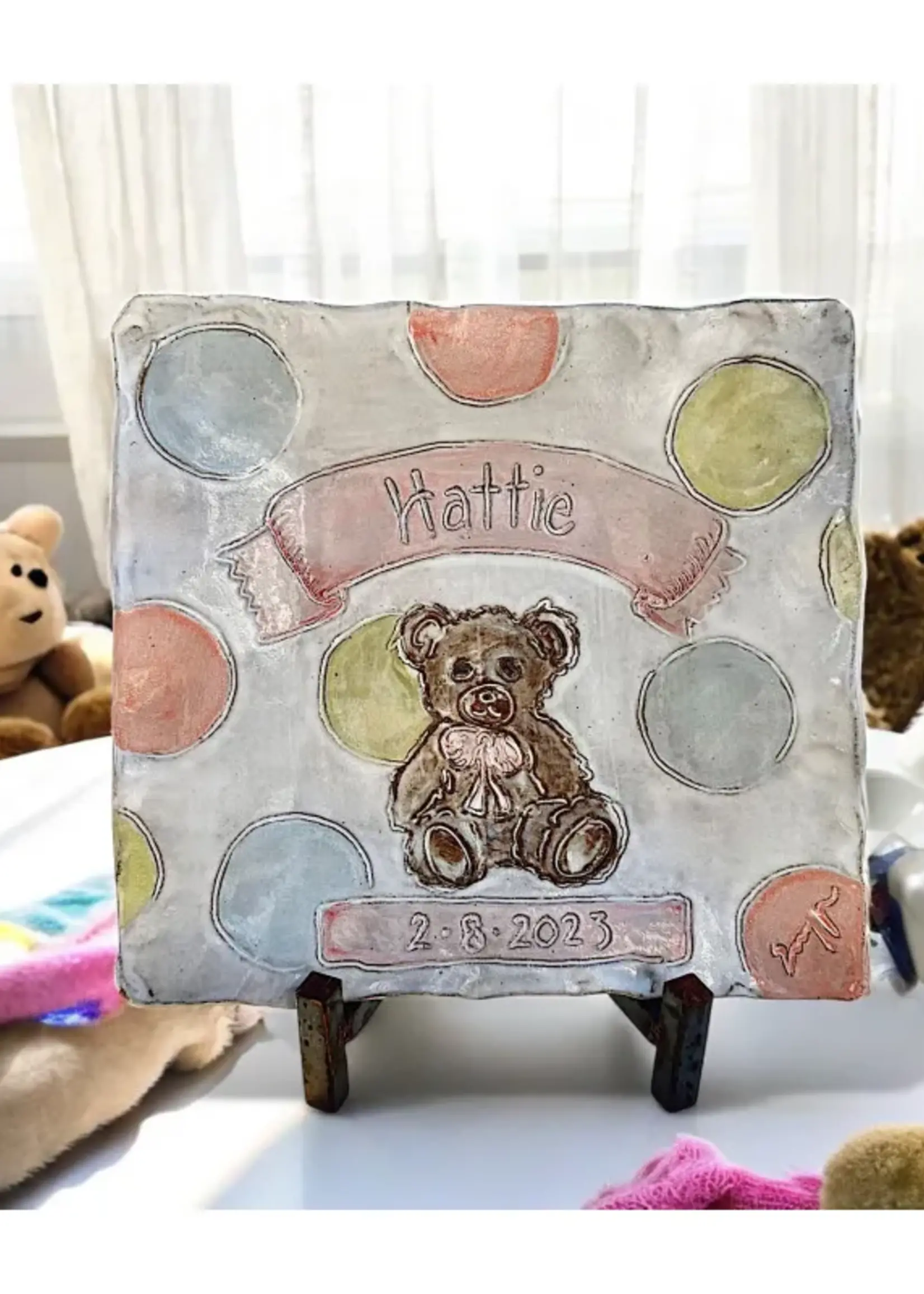 dixie pottery Newborn Custom Pottery (pink/blue bear)