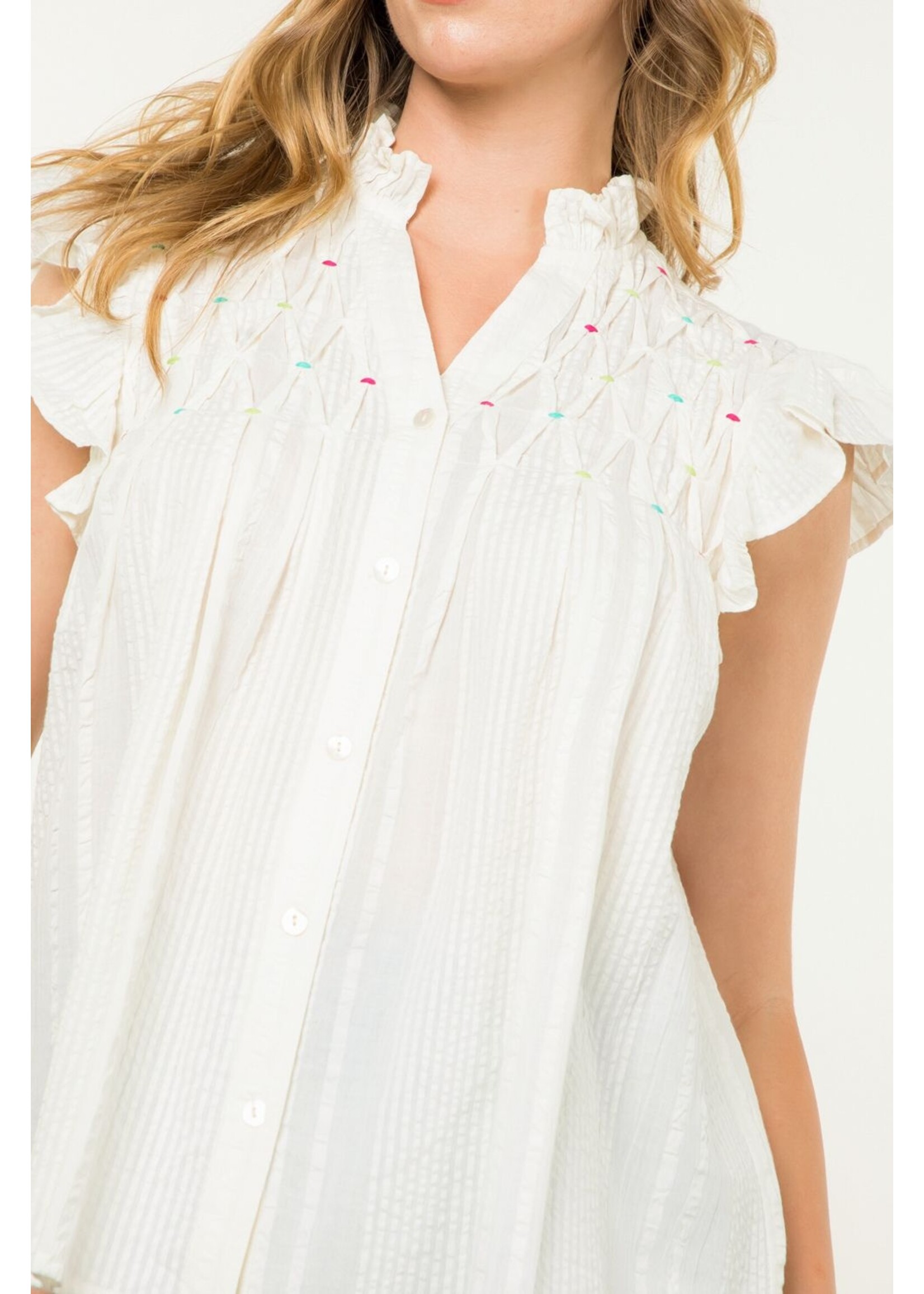 THML Embroidered Button Down Top