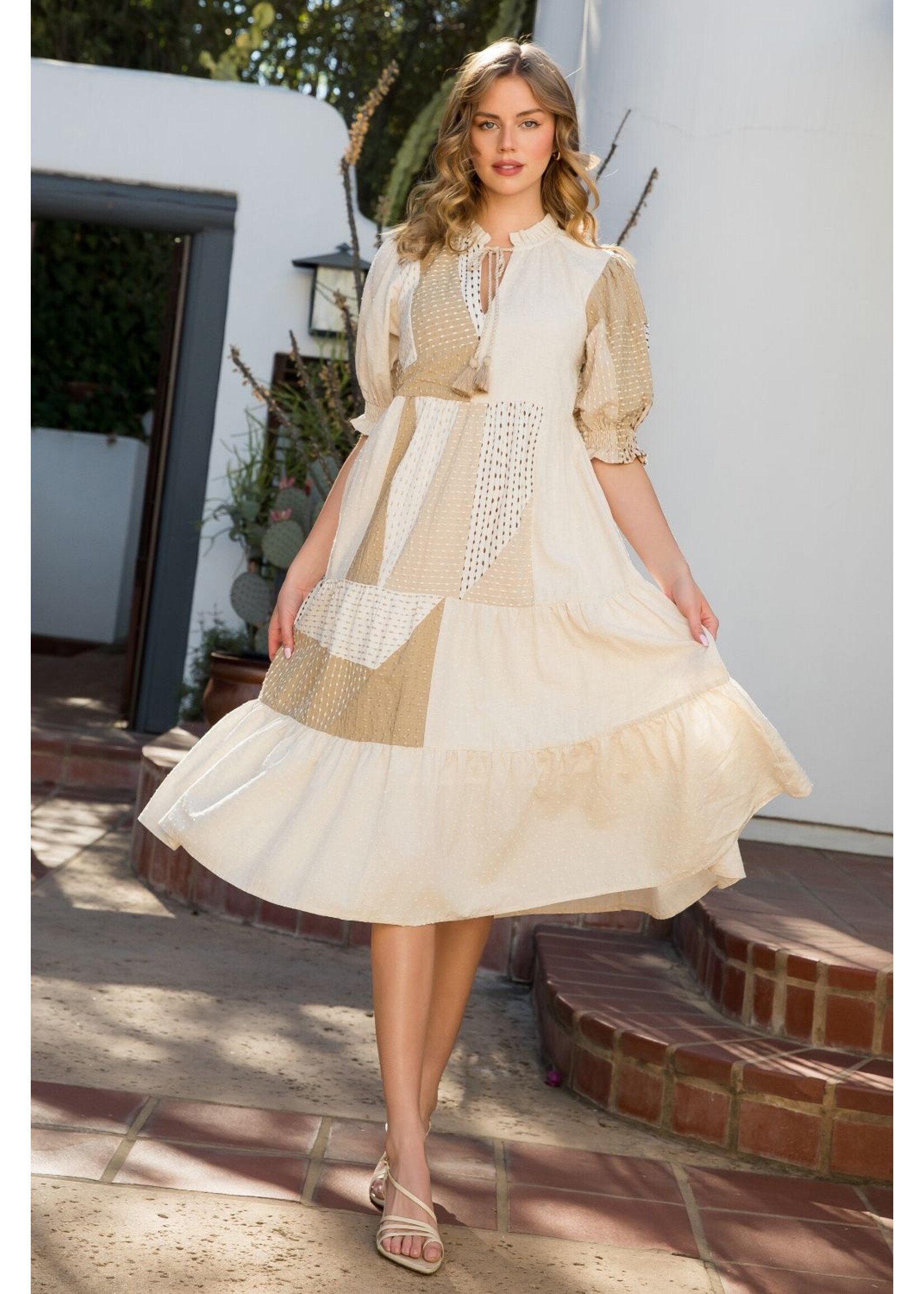 THML Hand Embroidered Patchwork Midi Dress