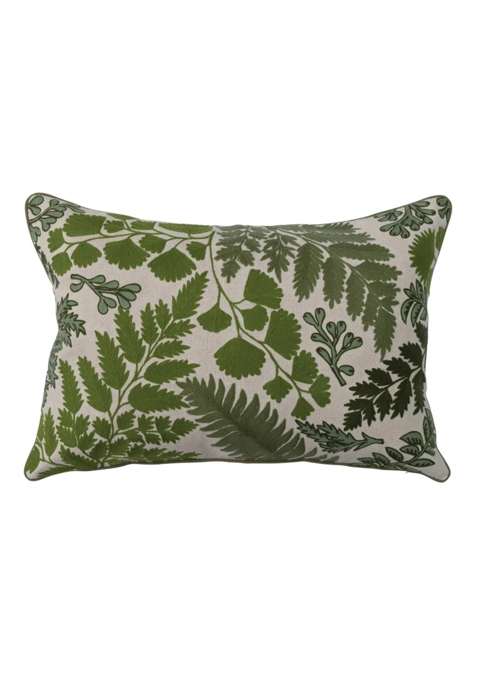 Creative Co-op 24" x 16" Cotton Embroidered Lumbar Pillow w/ Botanicals