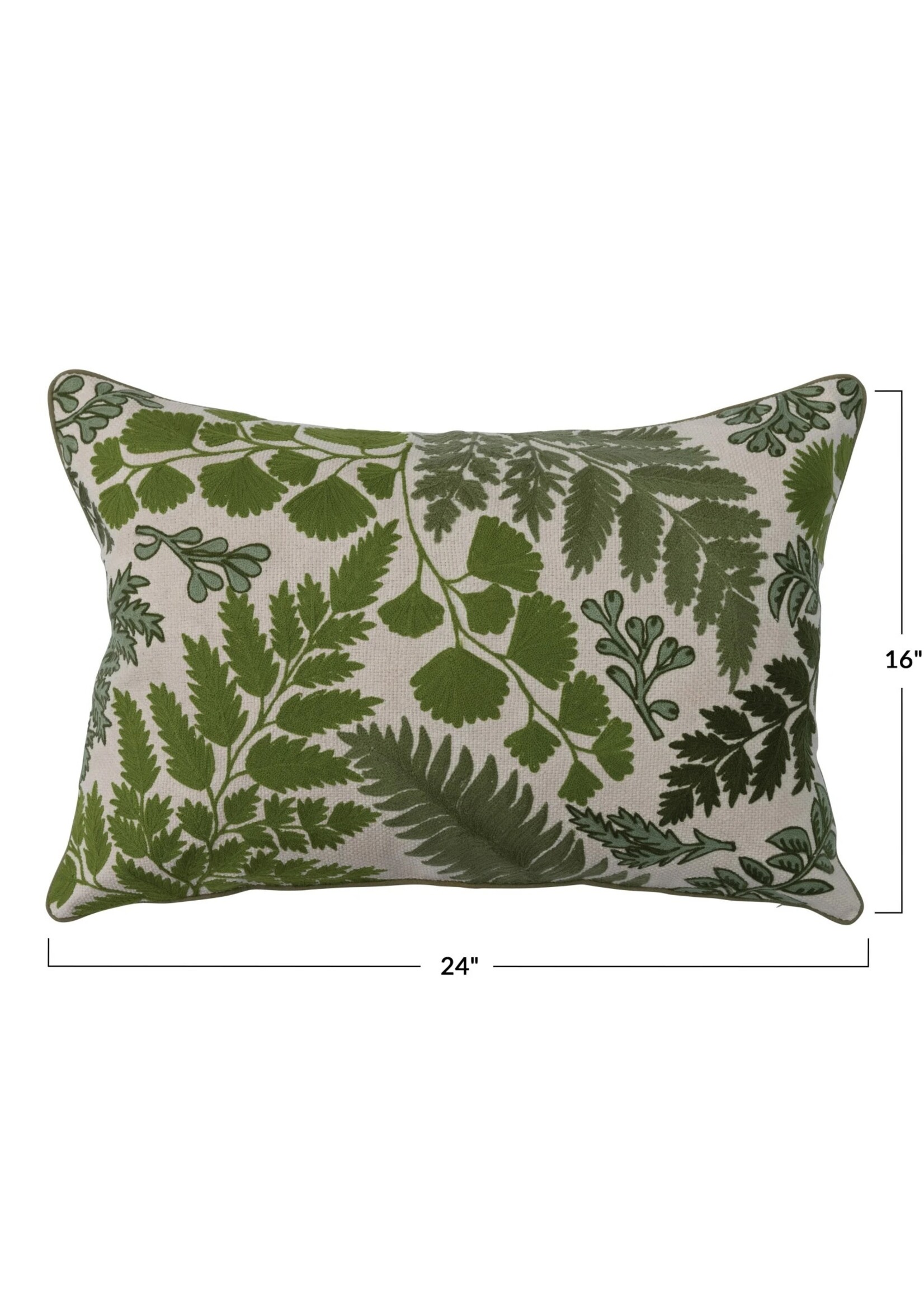 Creative Co-op 24" x 16" Cotton Embroidered Lumbar Pillow w/ Botanicals