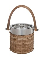 Creative Co-op Stainless Steel and Woven Rattan Ice Bucket with Mango Wood Handle
