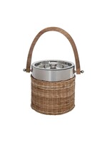 Creative Co-op Stainless Steel and Woven Rattan Ice Bucket with Mango Wood Handle