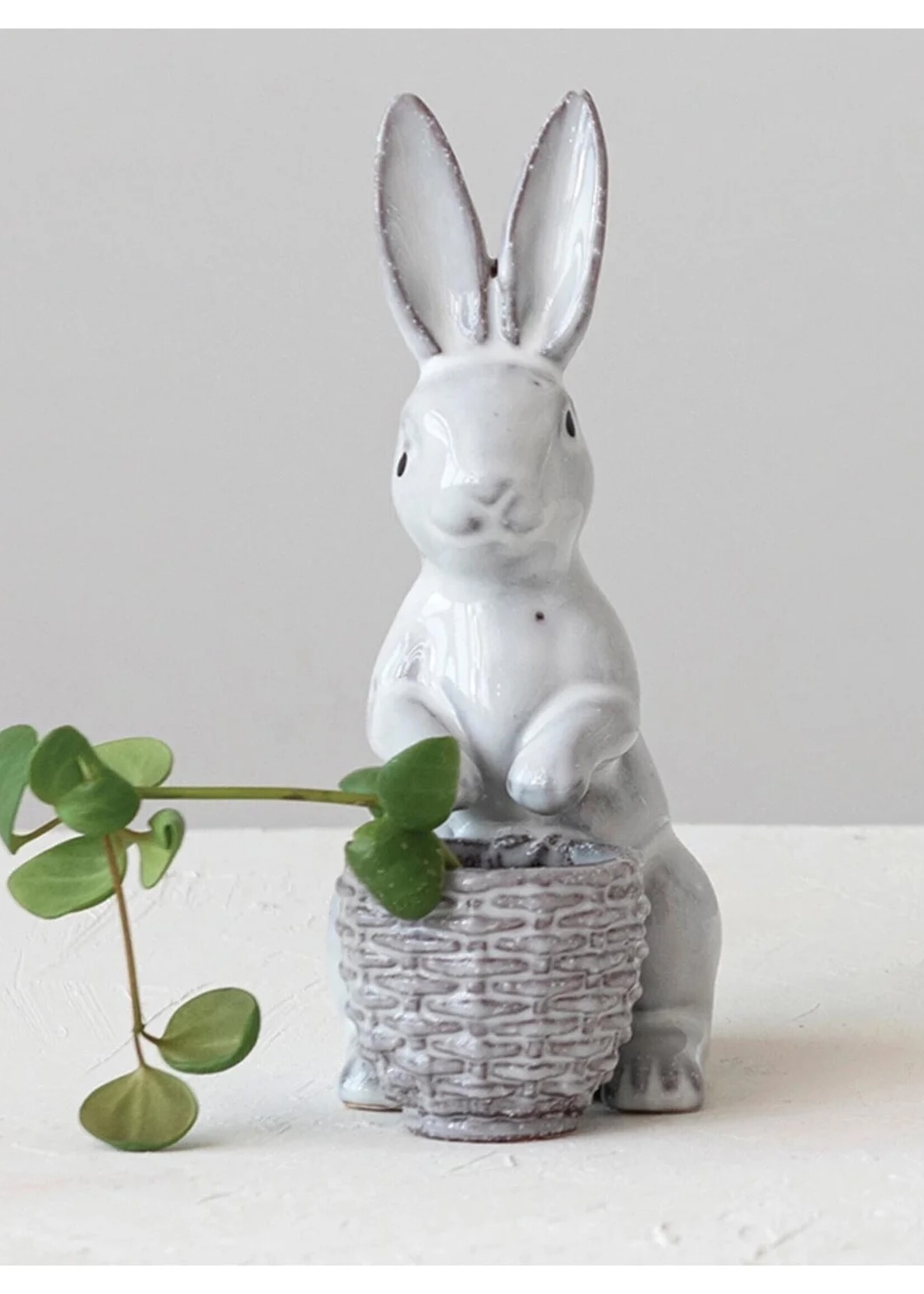 Creative Co-op Stoneware Rabbit Shaped Planter