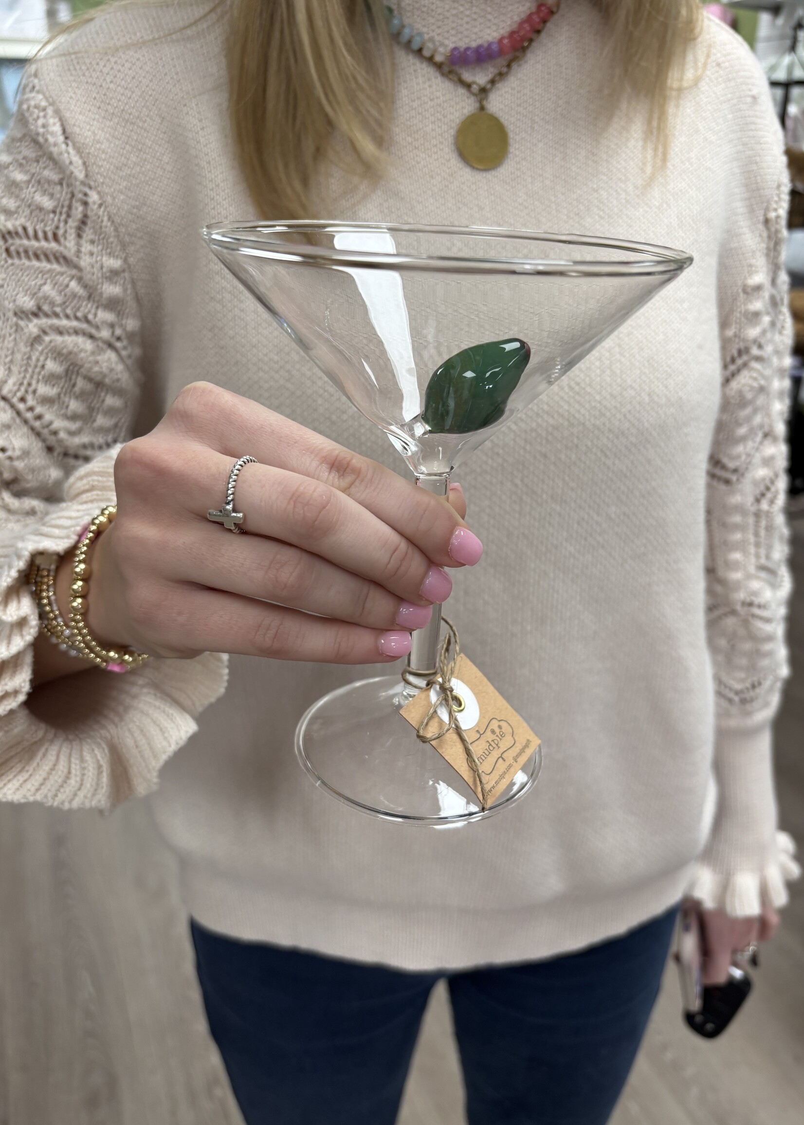 Creative Co-op 6 oz. Stemmed Martini Glass with Hand-Blown Olive Inside