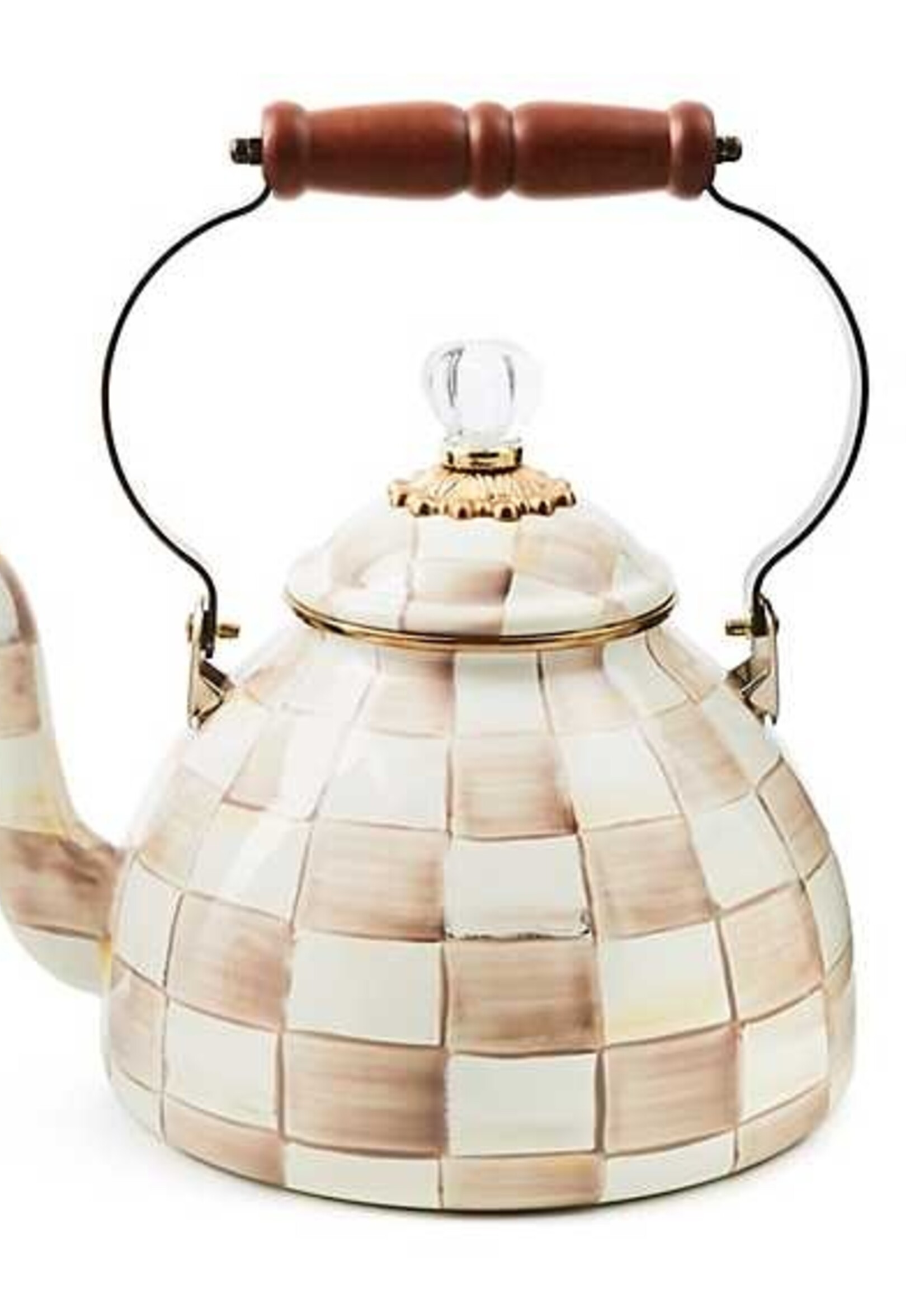 Mackenzie-Childs Mocha Check 3 Quart Tea Kettle
