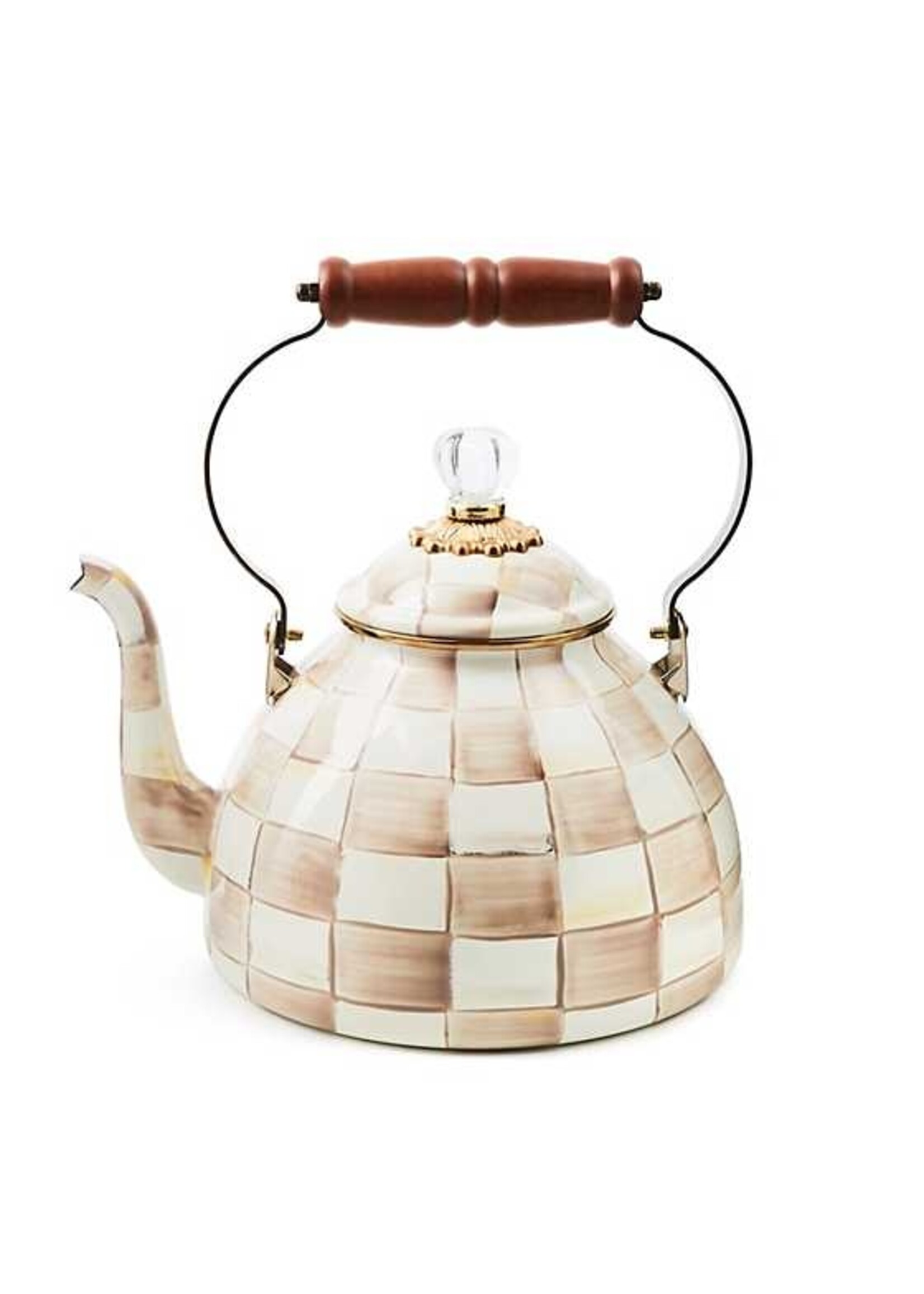 Mackenzie-Childs Mocha Check 3 Quart Tea Kettle