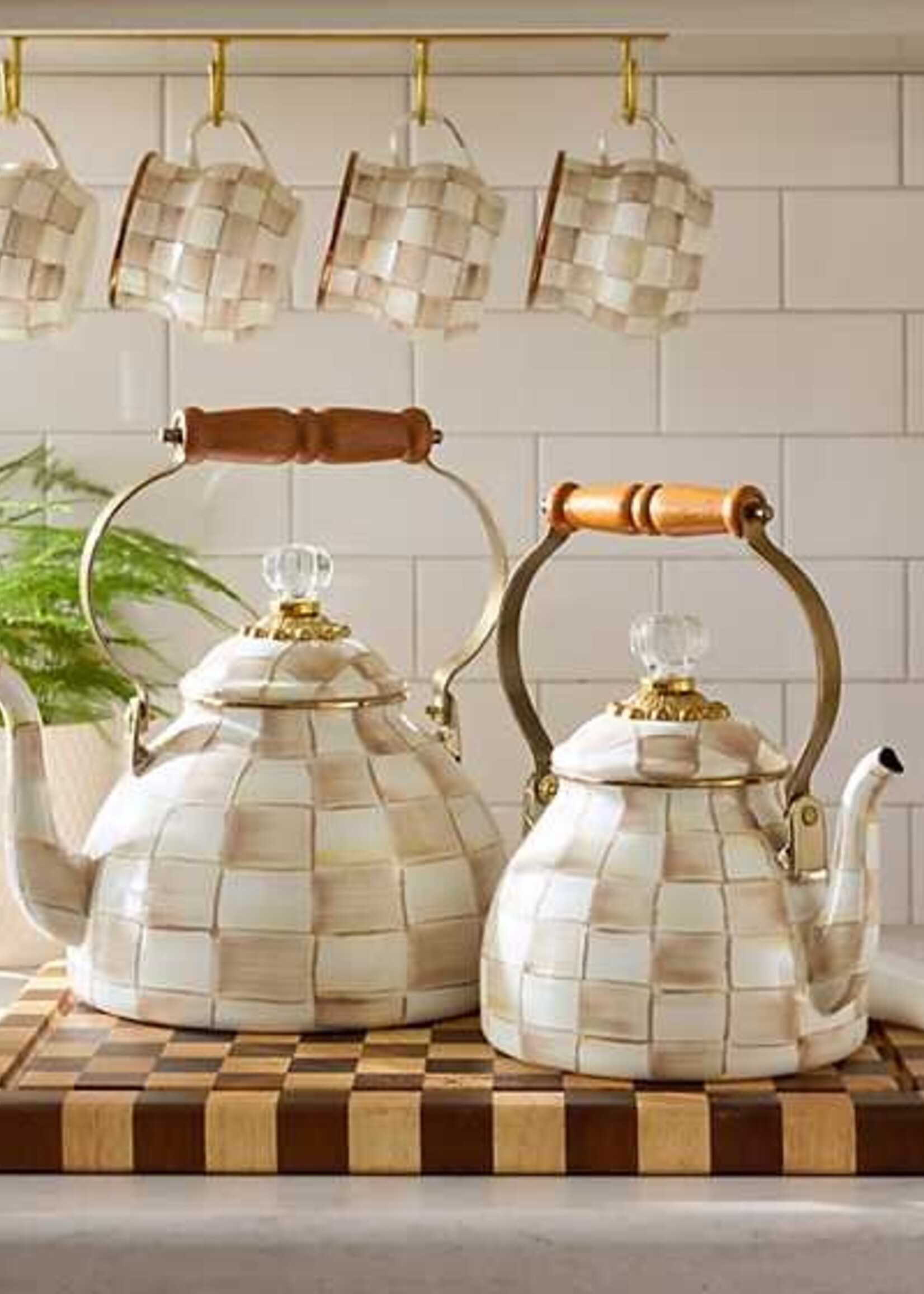 Mackenzie-Childs Mocha Check 3 Quart Tea Kettle