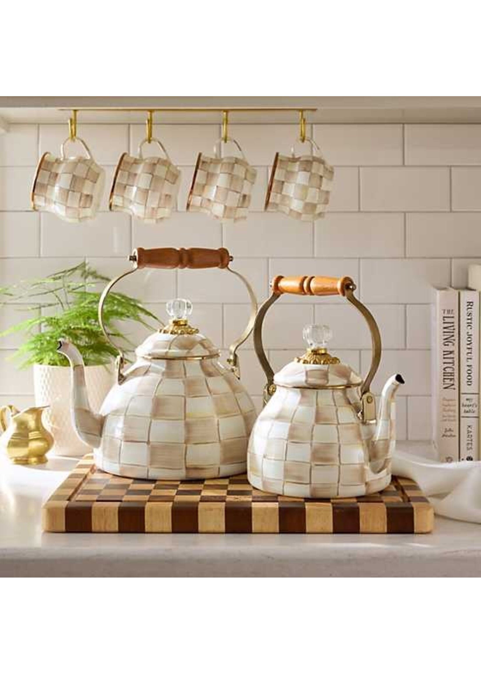 Mackenzie-Childs Mocha Check 3 Quart Tea Kettle