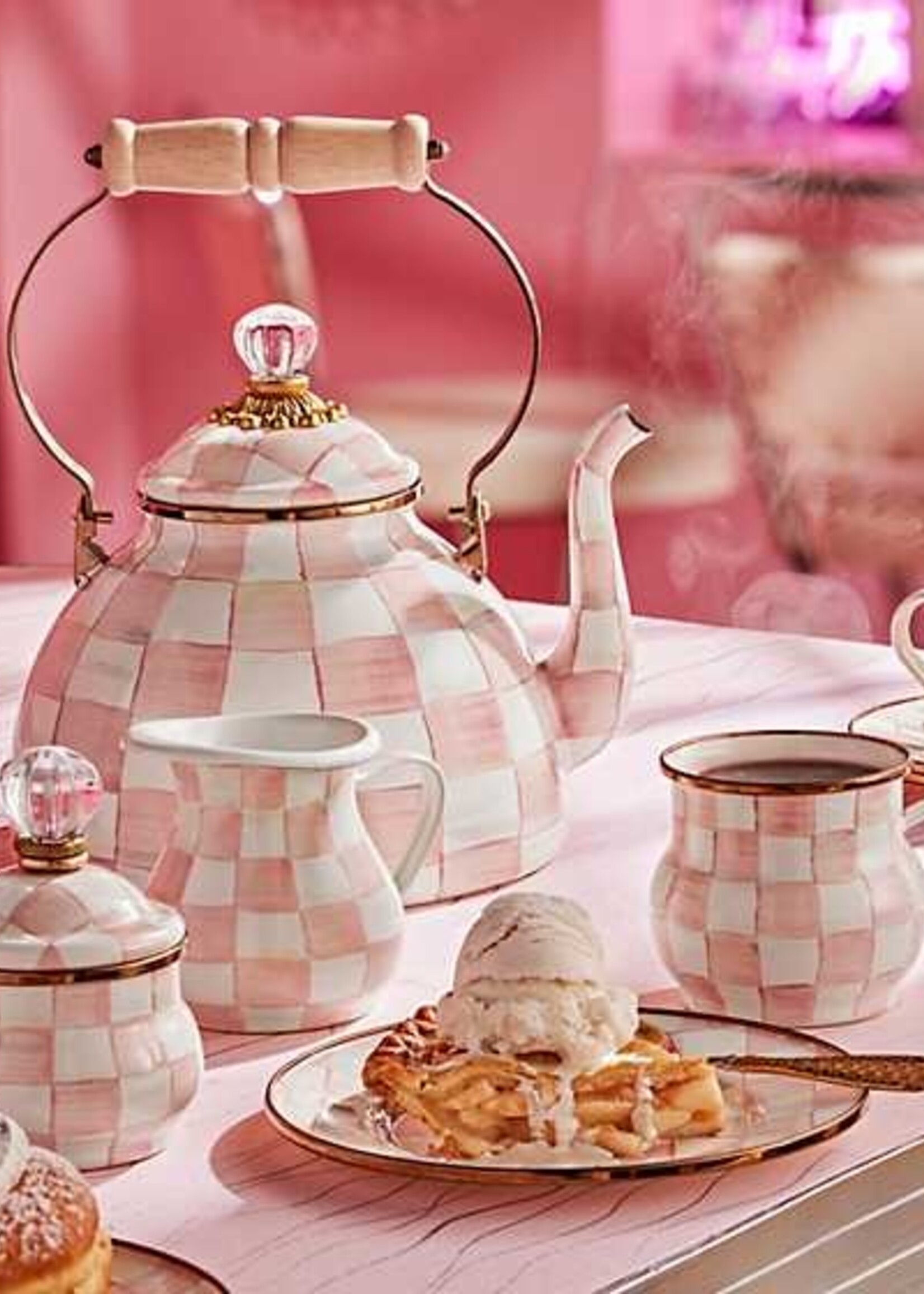 Mackenzie-Childs Rosy Check 3 Quart Tea Kettle