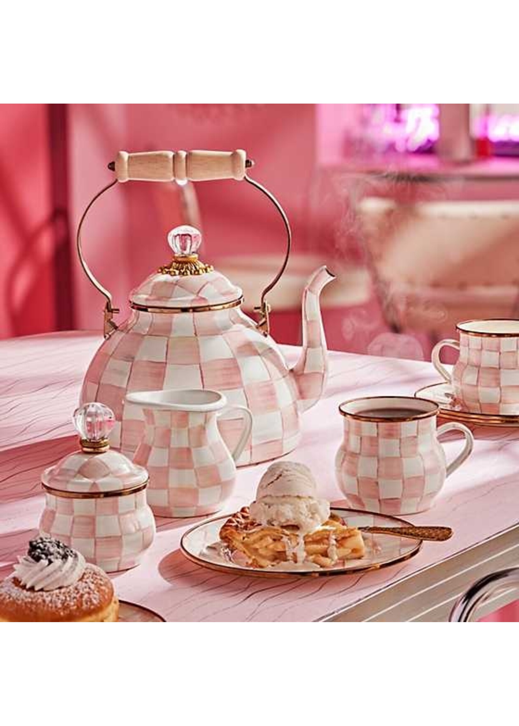 Mackenzie-Childs Rosy Check 3 Quart Tea Kettle