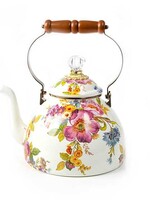 Mackenzie-Childs White  Flower Market 3 Quart Tea Kettle