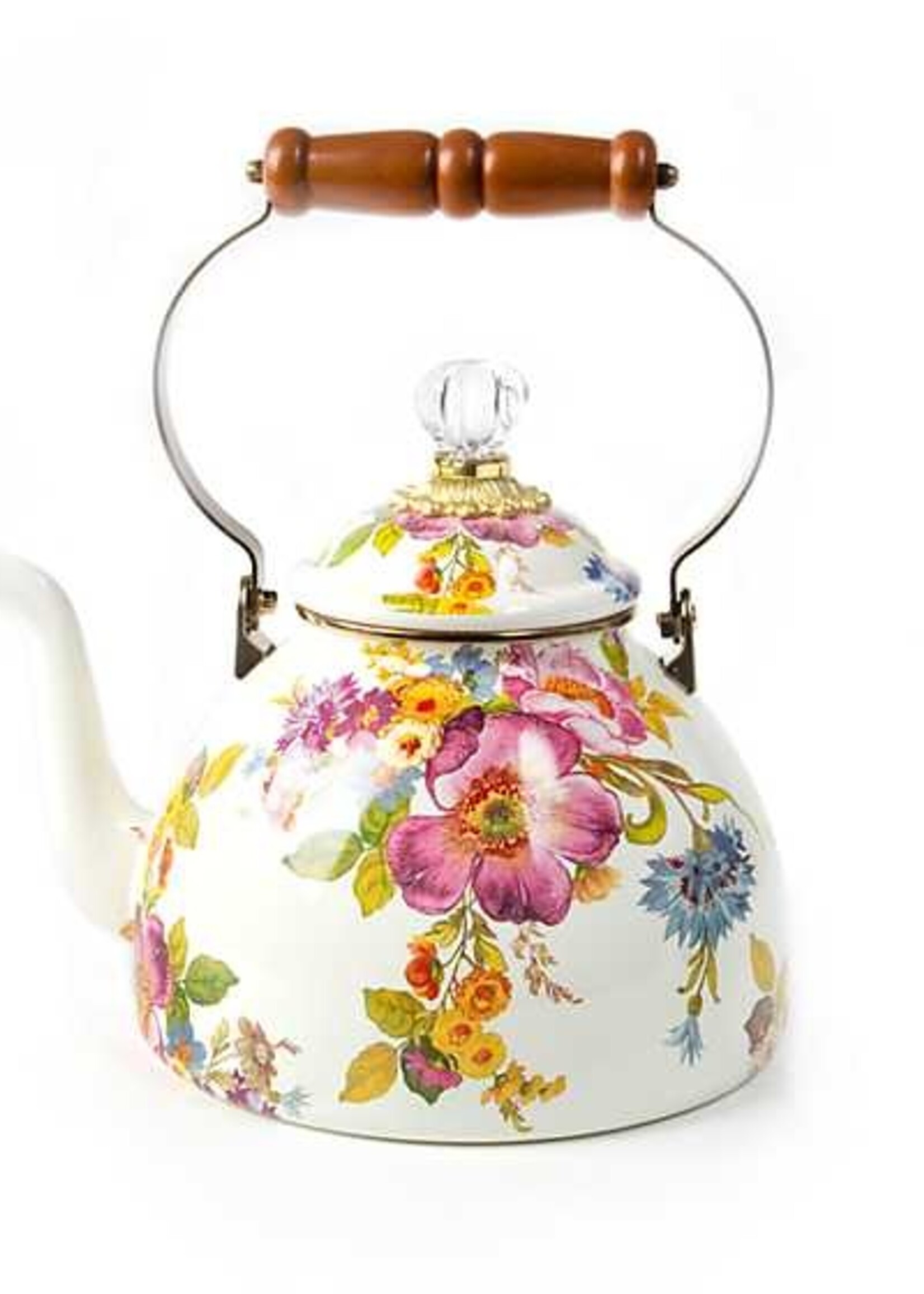 Mackenzie-Childs White  Flower Market 3 Quart Tea Kettle