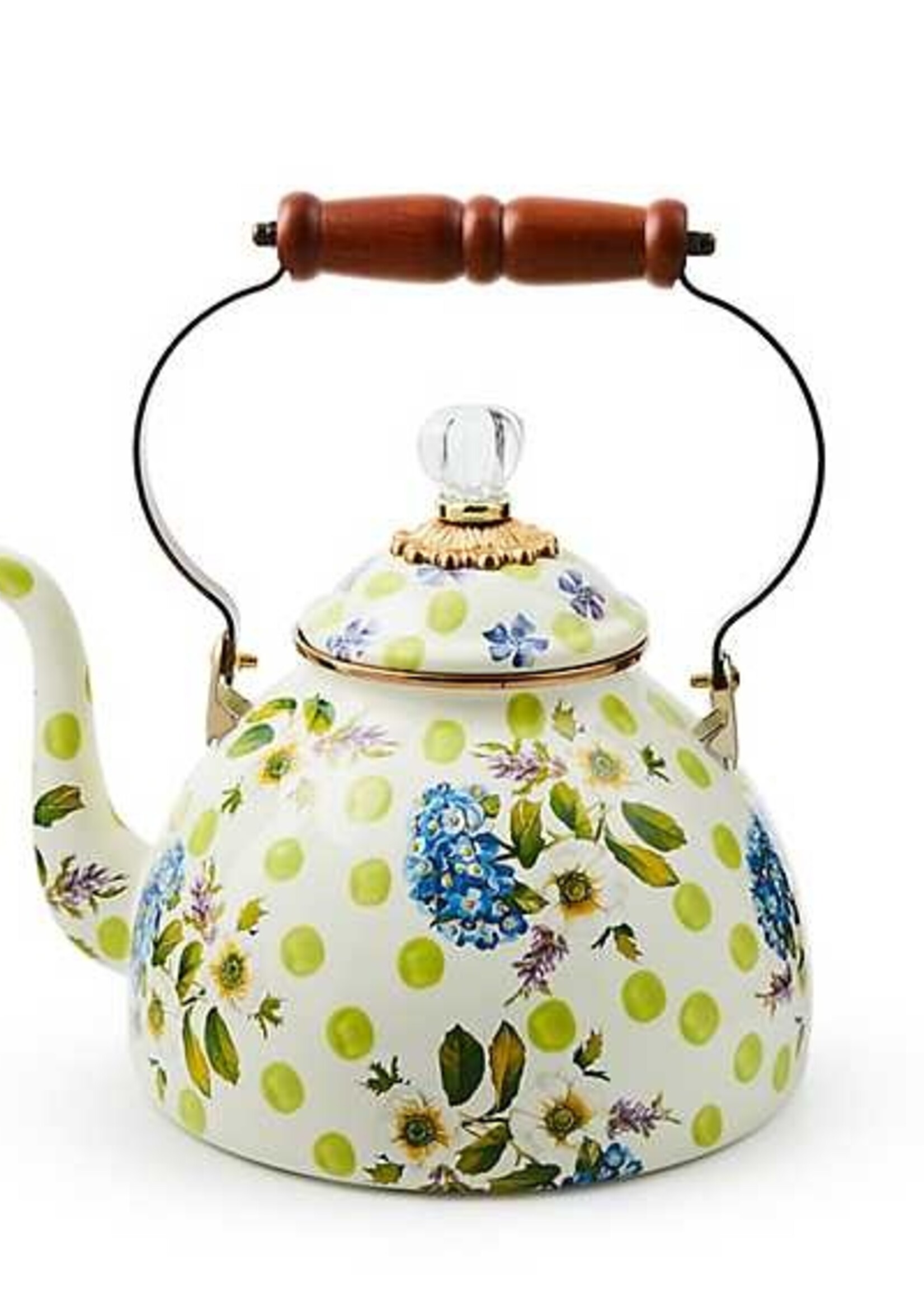 Mackenzie-Childs Wildflowers Green 3 Quart Tea Kettle