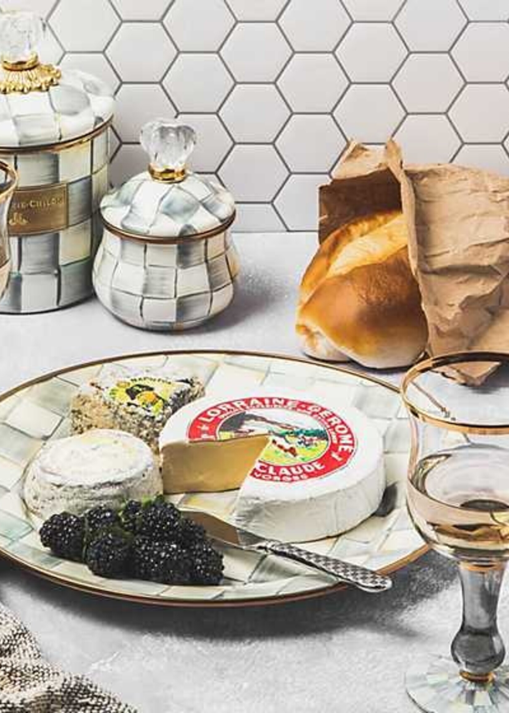 Mackenzie-Childs Sterling Check Lidded Sugar Bowl