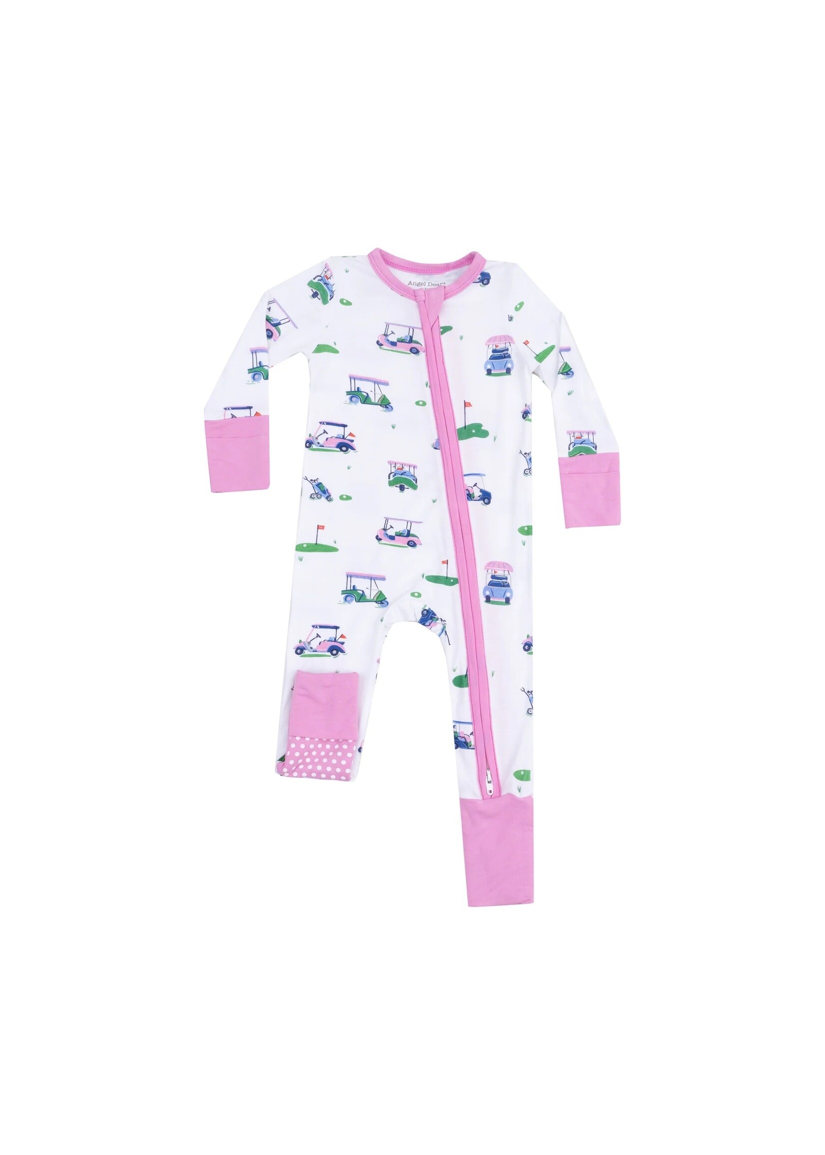 Angel Dear Vintage Golf Carts Pink 2 Way Zipper Romper