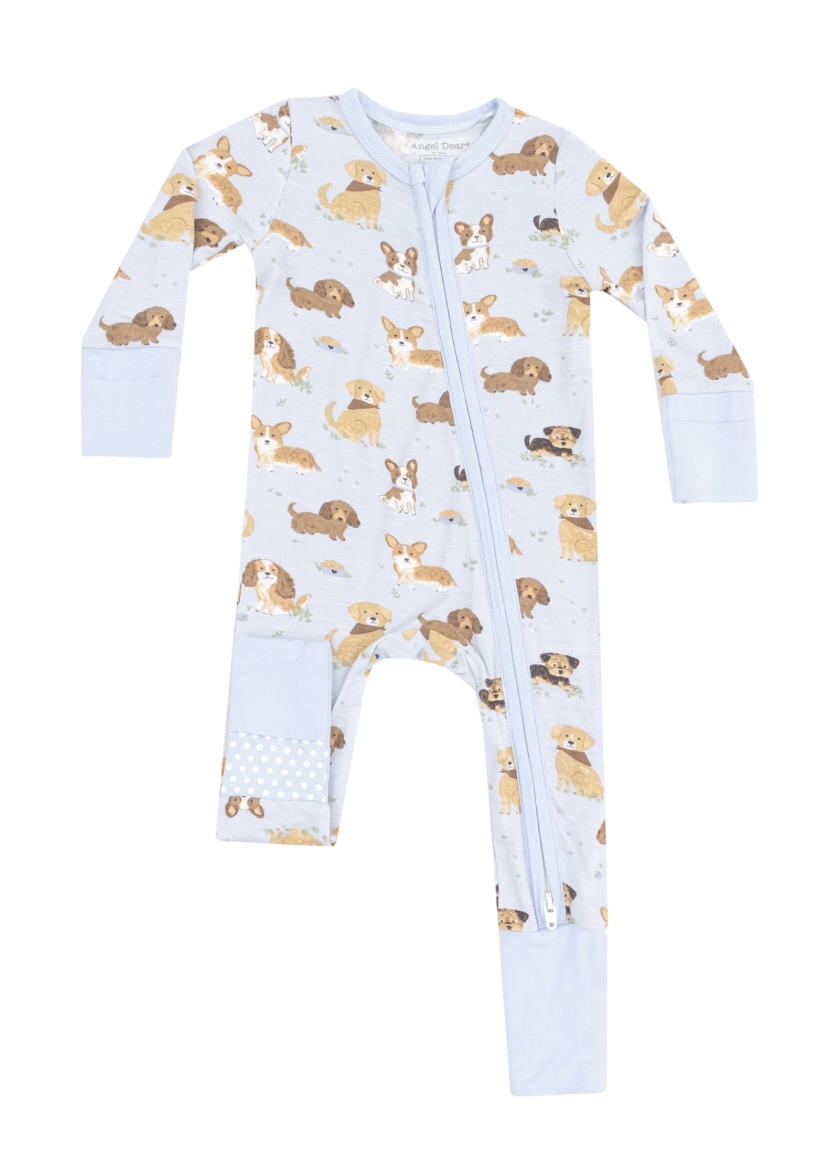 Angel Dear Best Friends Dogs Blue 2 Way Zipper Romper