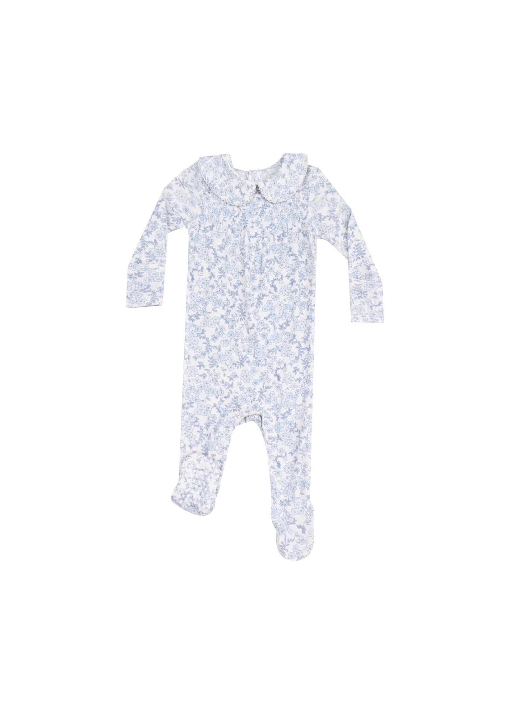 Angel Dear Blue Calico Floral Smocked Peter Pan Footie