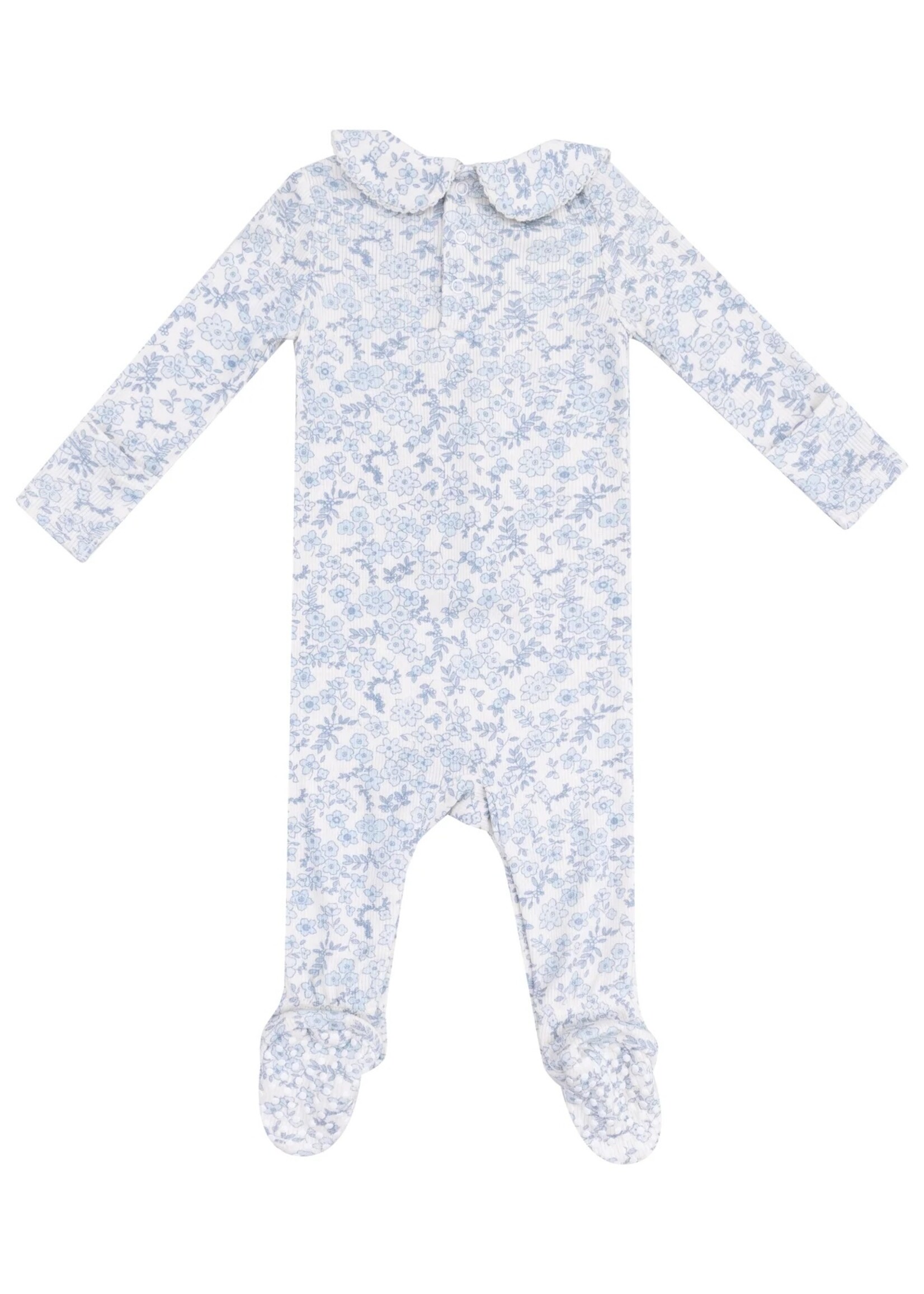 Angel Dear Blue Calico Floral Smocked Peter Pan Footie