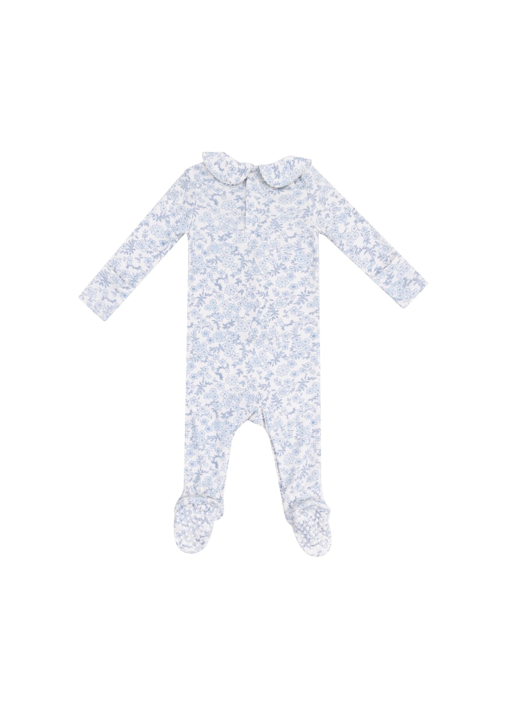 Angel Dear Blue Calico Floral Smocked Peter Pan Footie