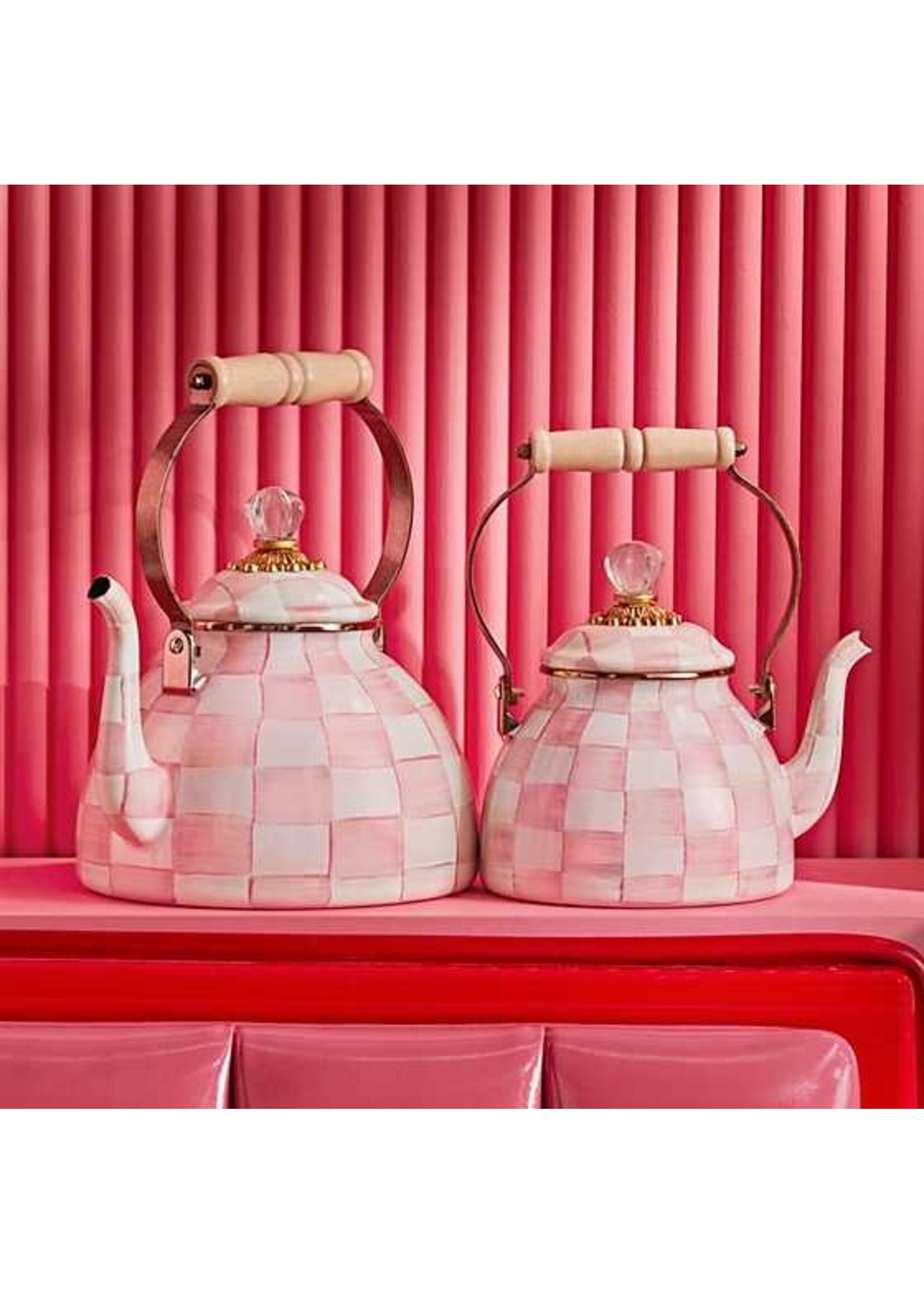 Mackenzie-Childs Rosy Check 2 Quart Tea Kettle