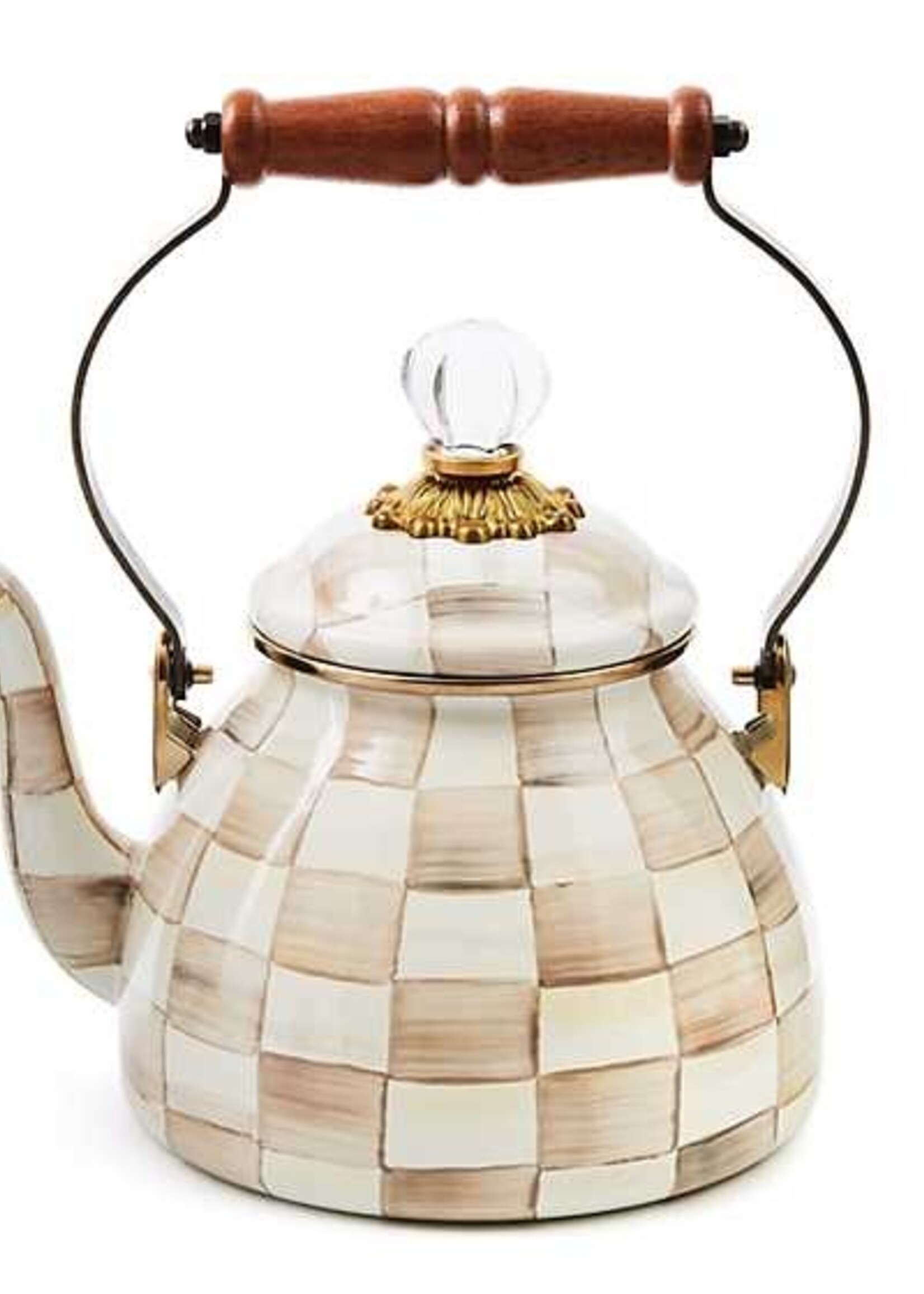 Mackenzie-Childs Mocha Check 2 Quart Tea Kettle