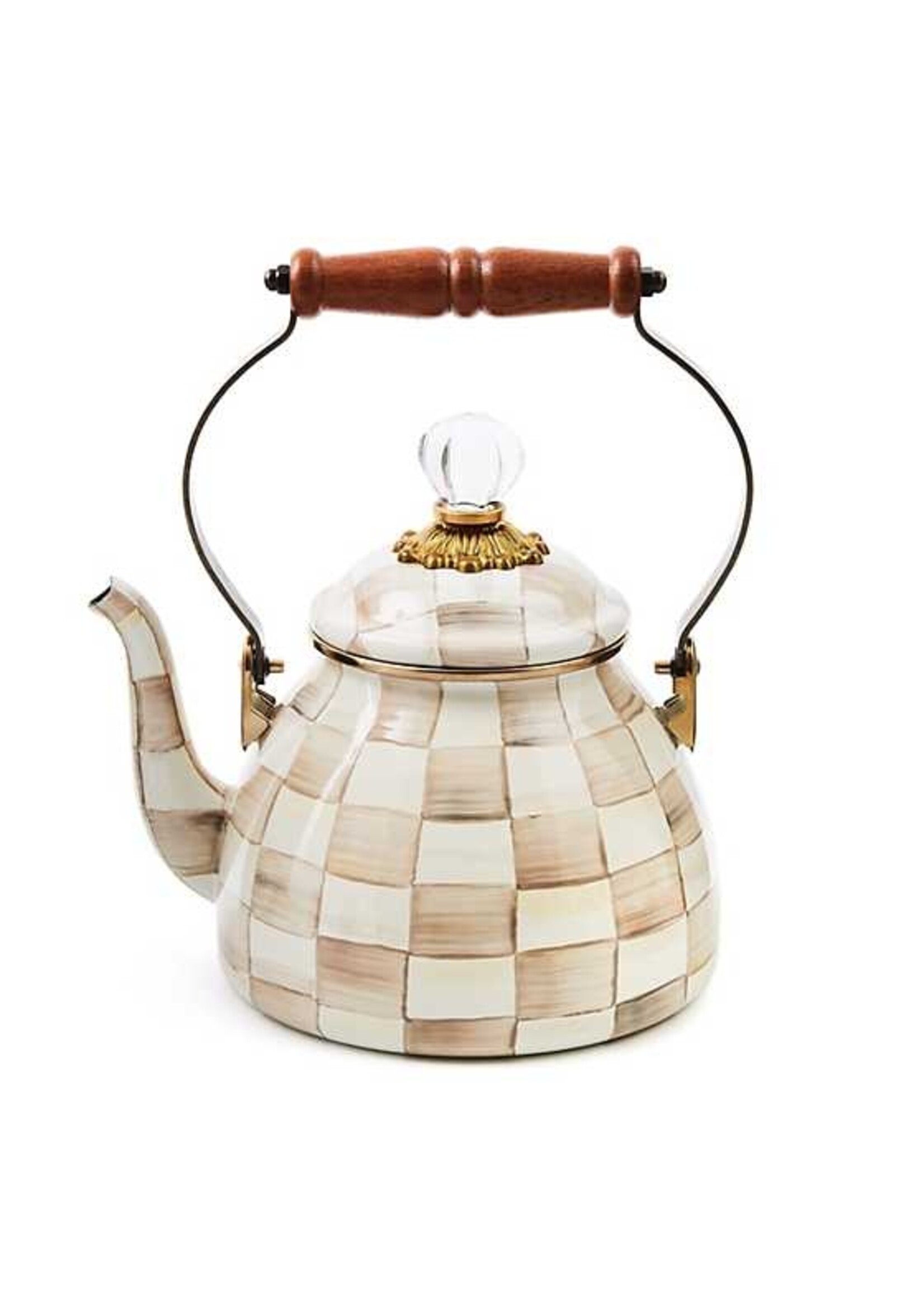 Mackenzie-Childs Mocha Check 2 Quart Tea Kettle