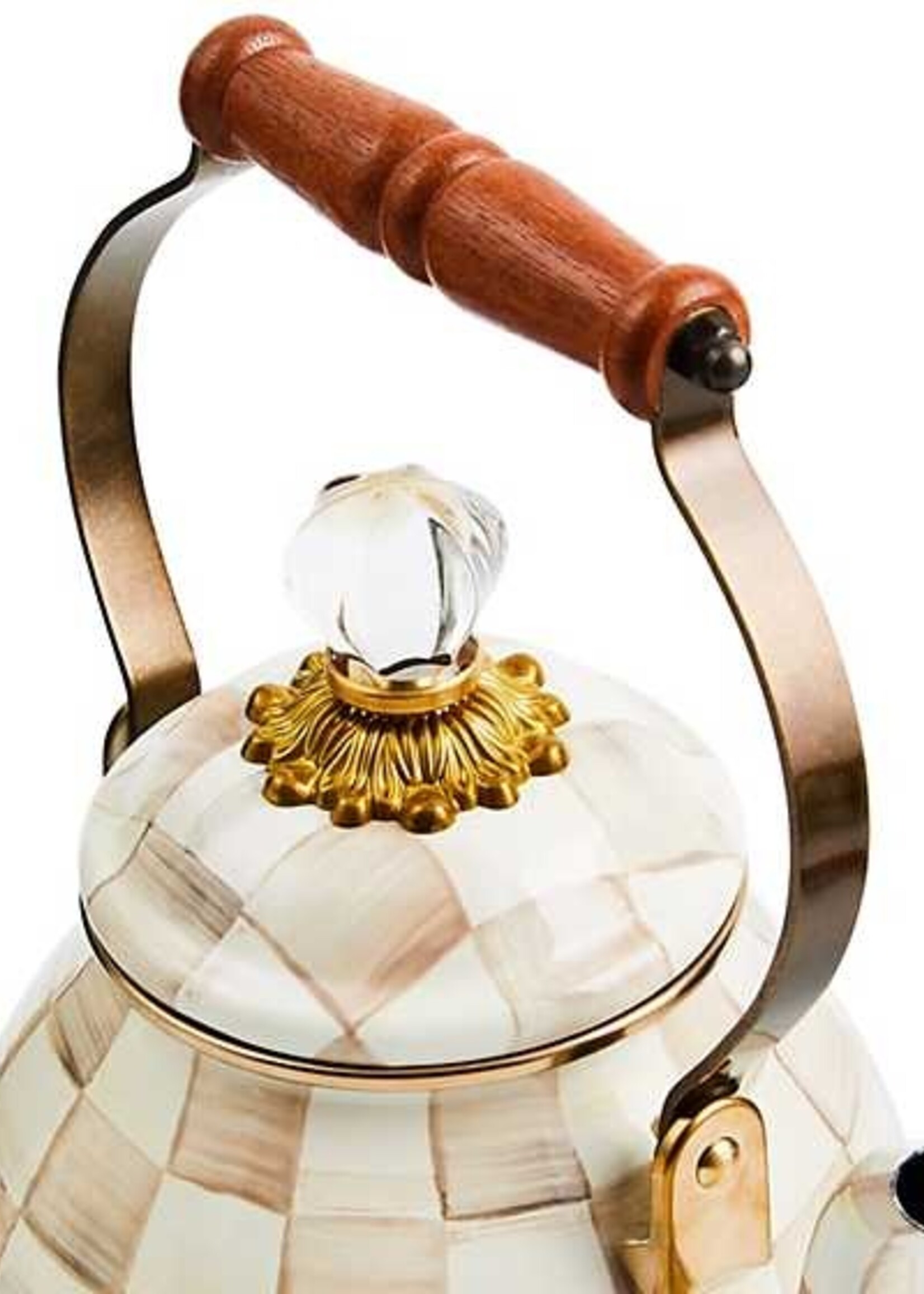 Mackenzie-Childs Mocha Check 2 Quart Tea Kettle