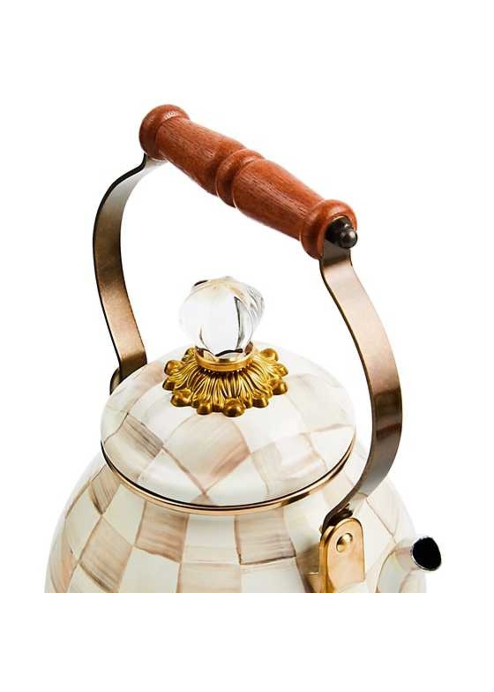 Mackenzie-Childs Mocha Check 2 Quart Tea Kettle
