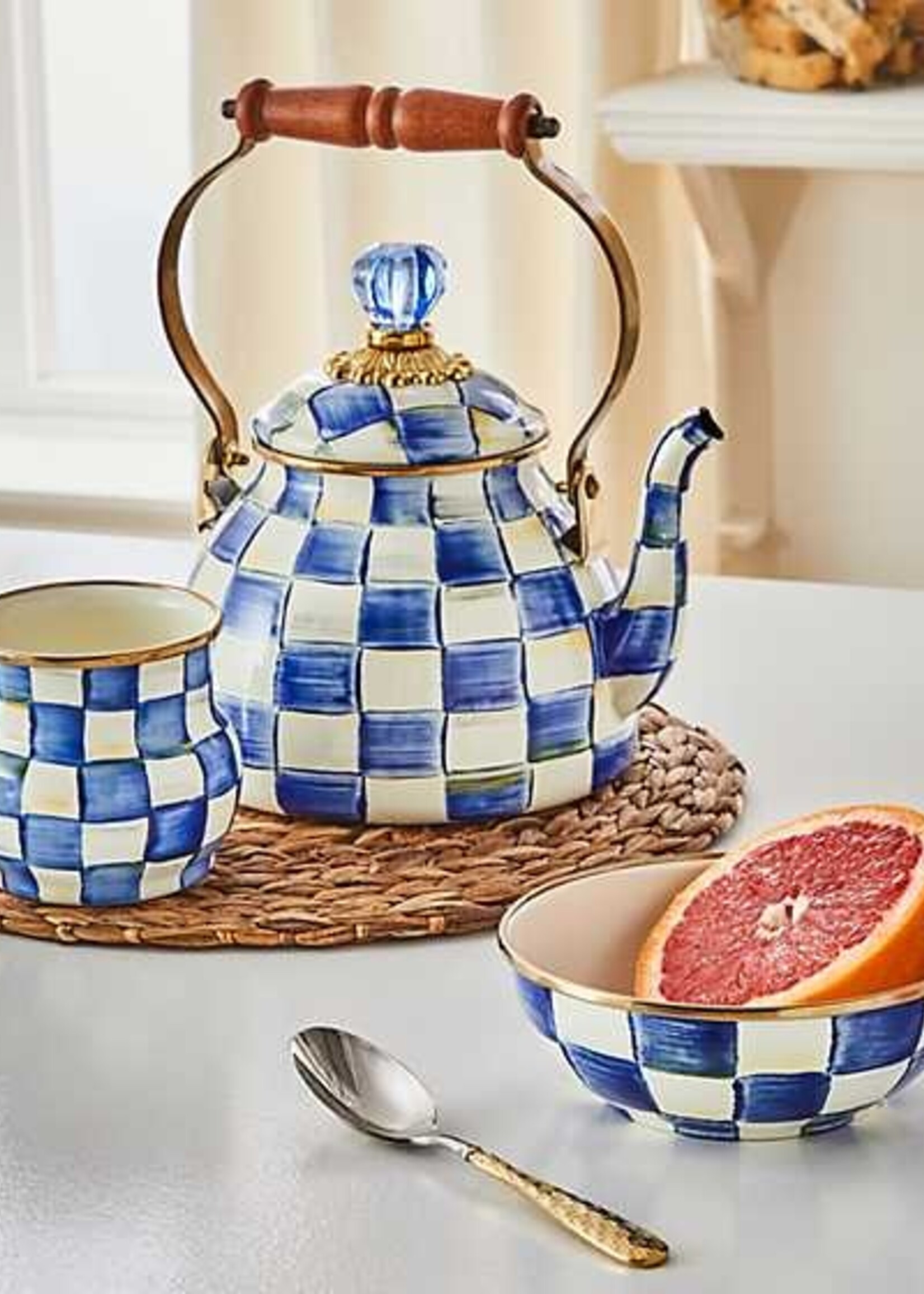 Mackenzie-Childs Royal Check 2 Quart Tea Kettle