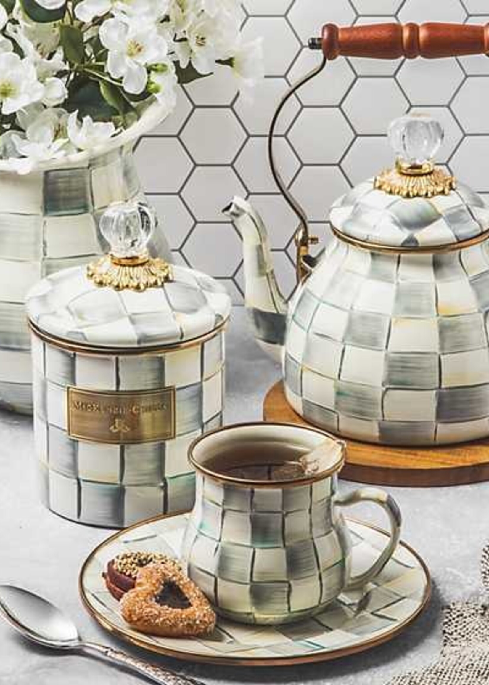 Mackenzie-Childs Sterling Check 2 Quart Tea Kettle