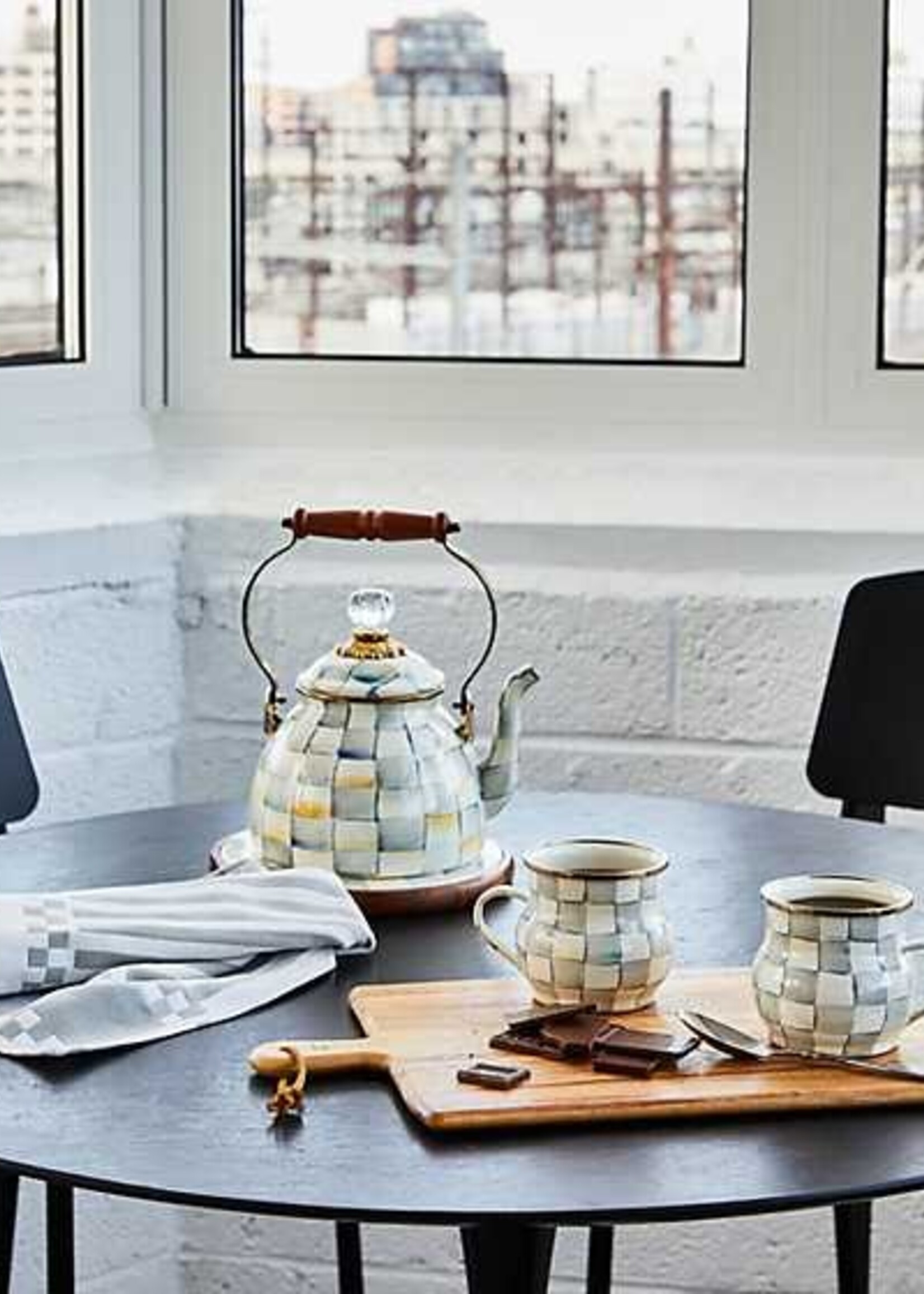 Mackenzie-Childs Sterling Check 2 Quart Tea Kettle