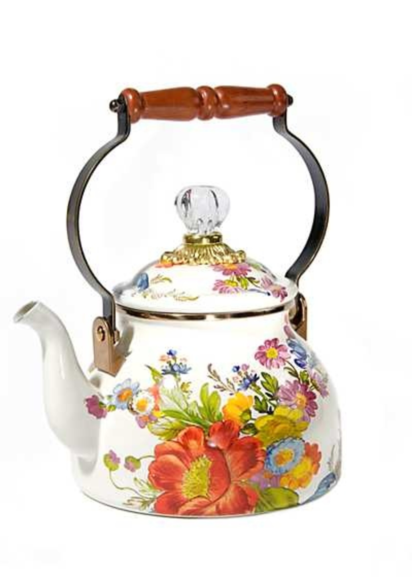 Mackenzie-Childs White Flower Market 2 Quart Tea Kettle