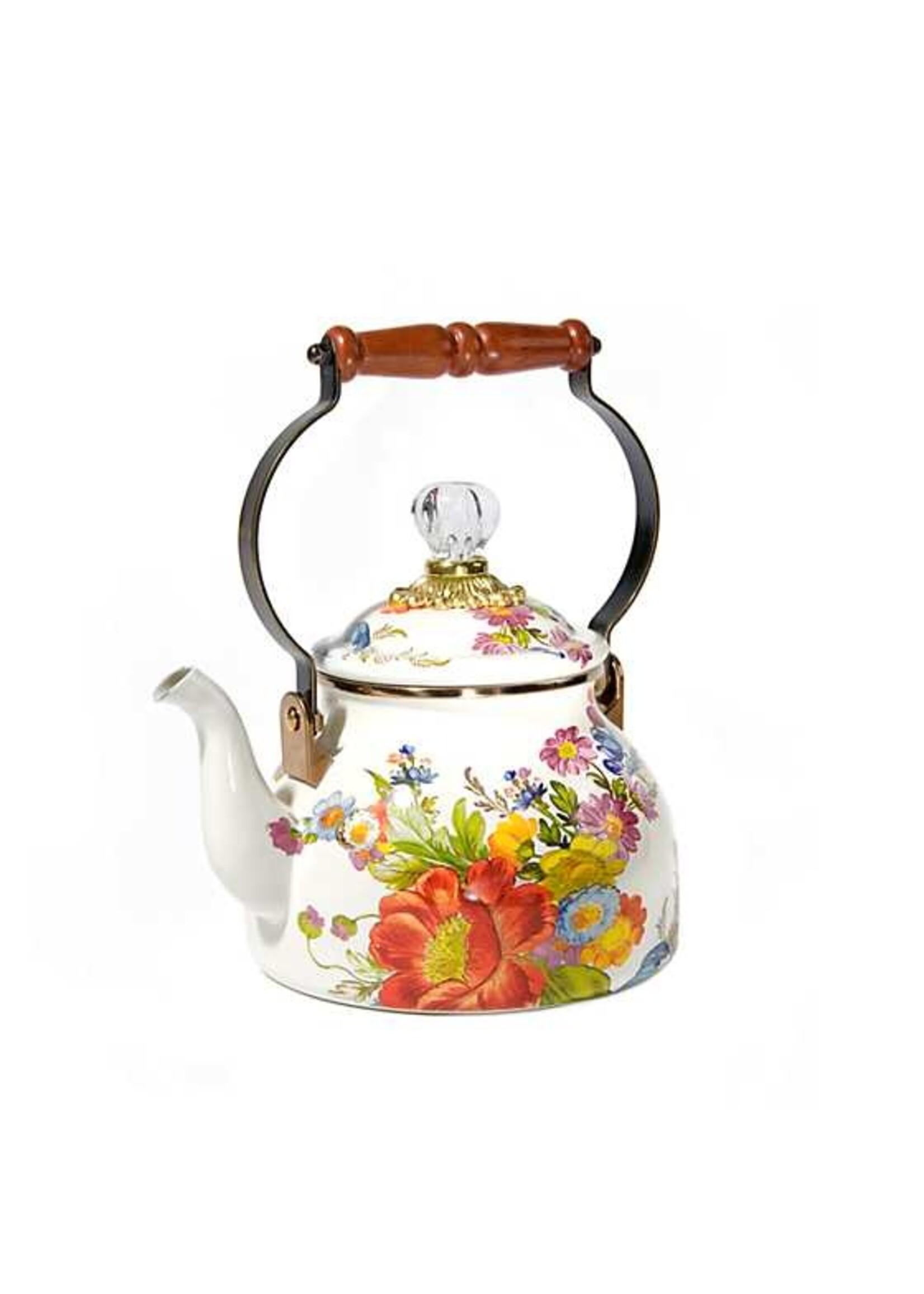 Mackenzie-Childs White Flower Market 2 Quart Tea Kettle