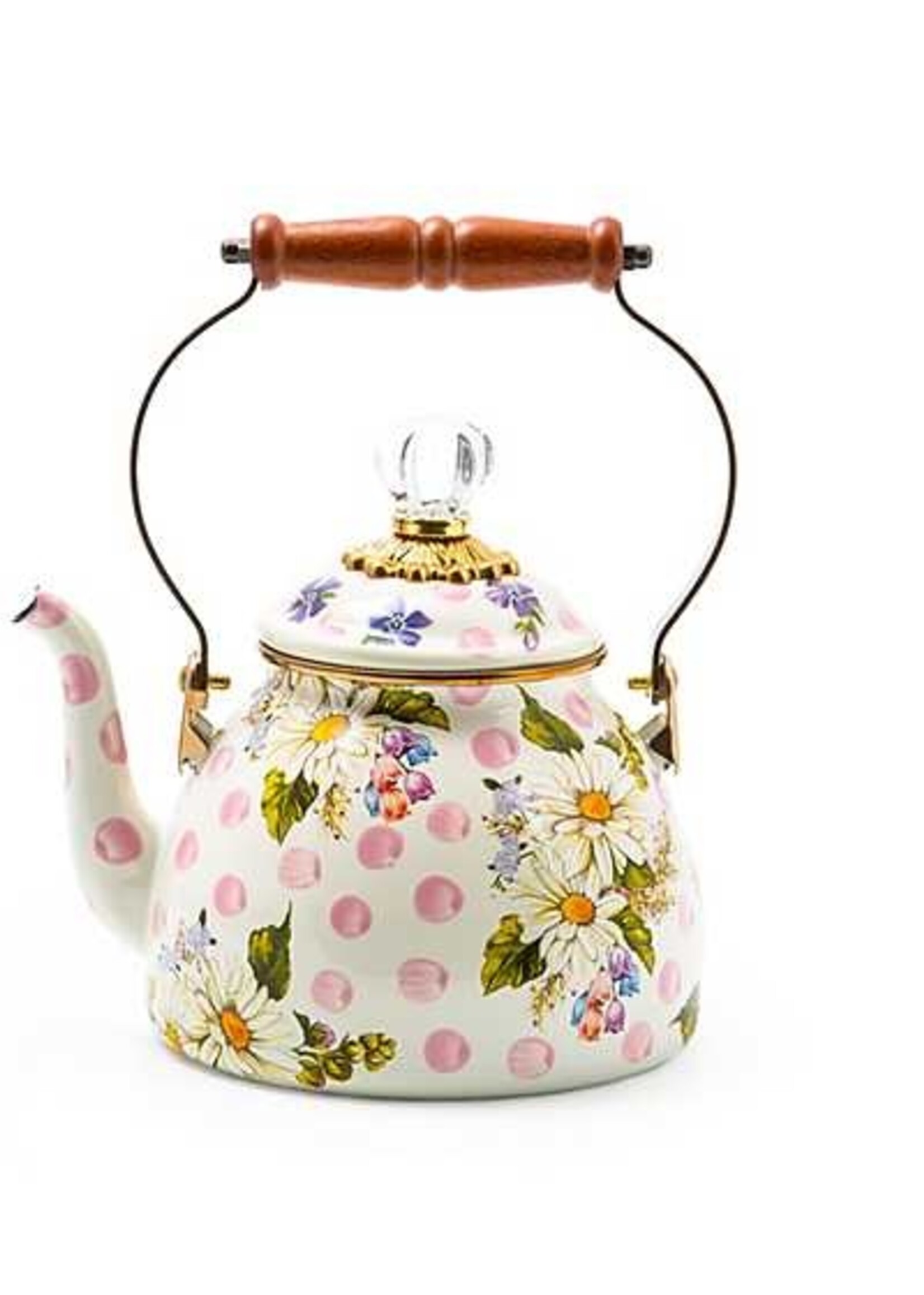 Mackenzie-Childs Wildflowers Pink 2 Quart Tea Kettle