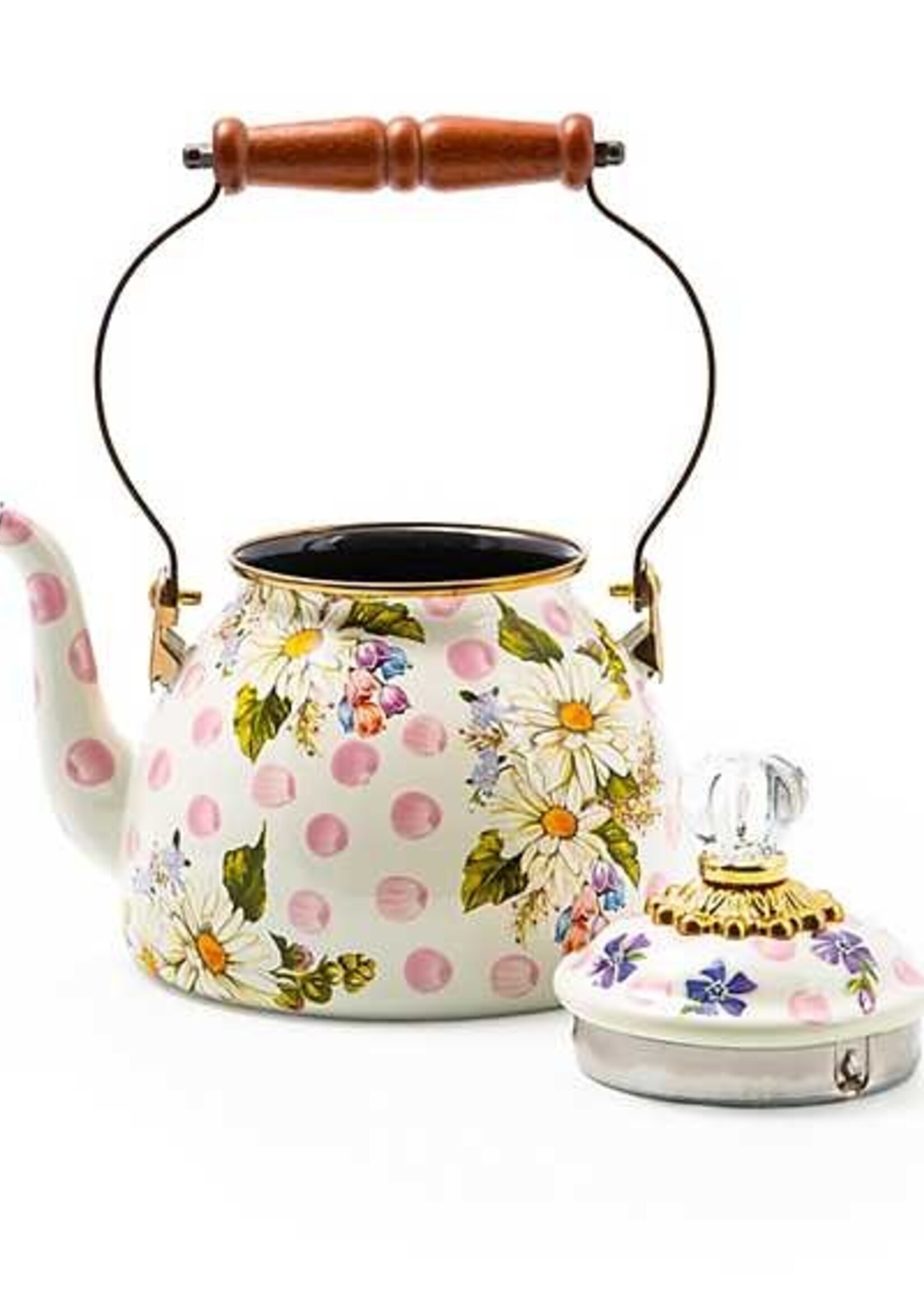 Mackenzie-Childs Wildflowers Pink 2 Quart Tea Kettle