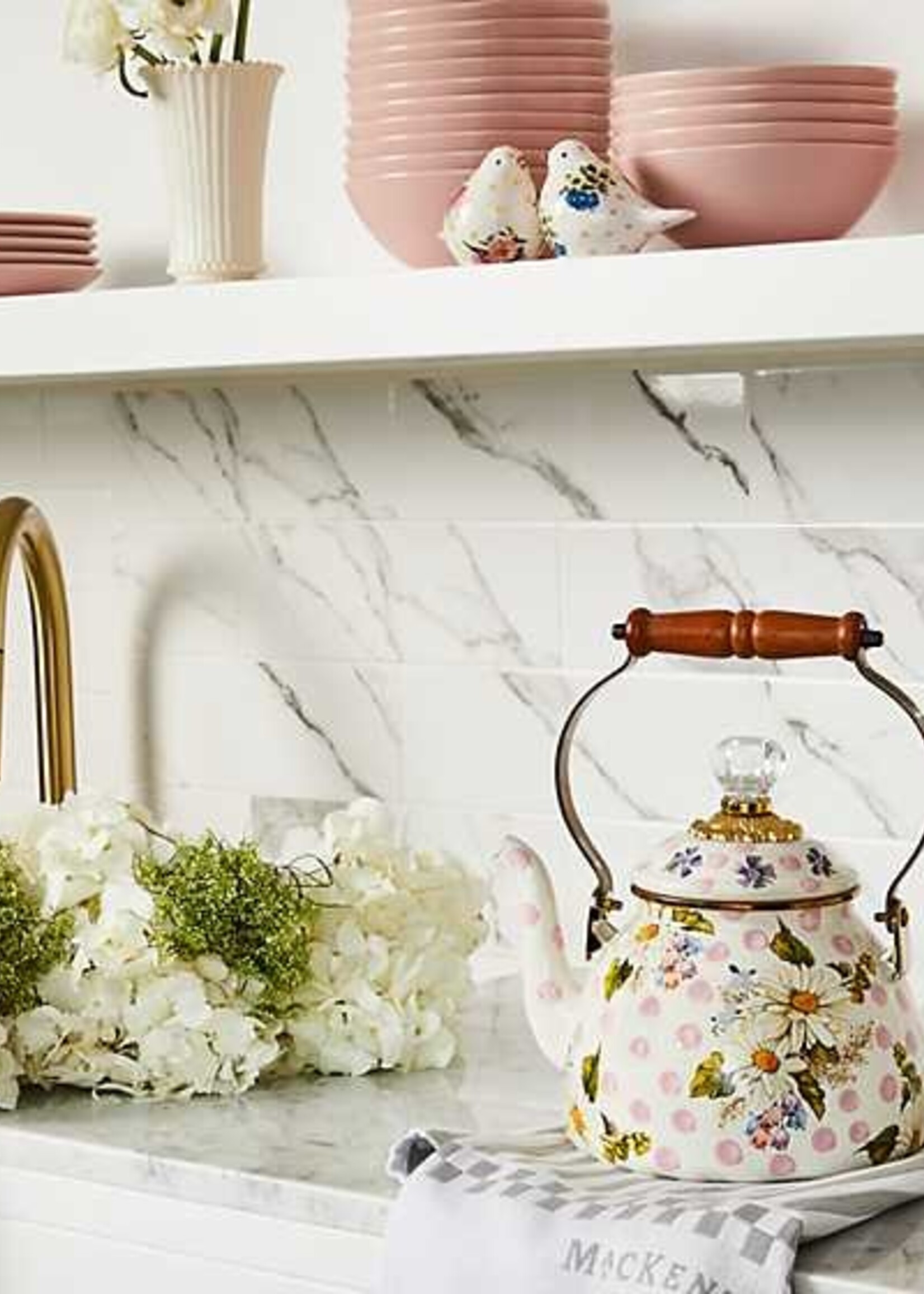 Mackenzie-Childs Wildflowers Pink 2 Quart Tea Kettle