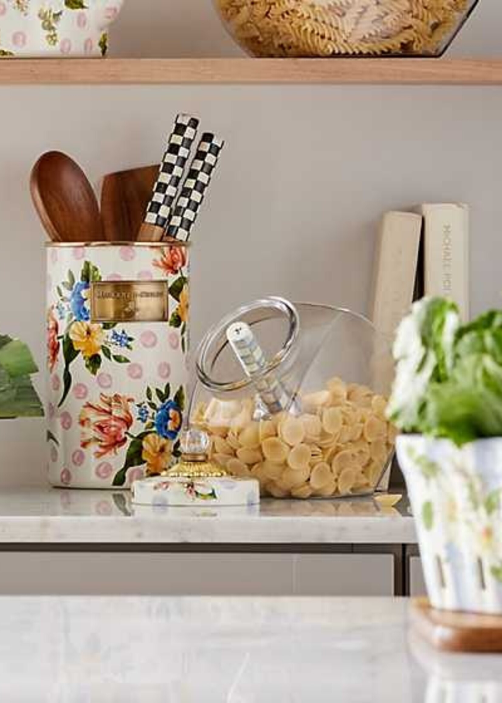 Mackenzie-Childs Sweets Jar with Wildflowers Blue Lid