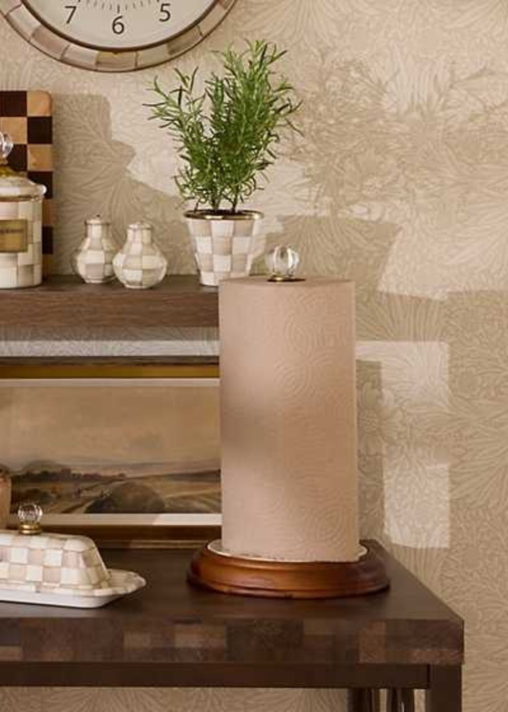 Mackenzie-Childs Mocha Check Wood Paper Towel Holder